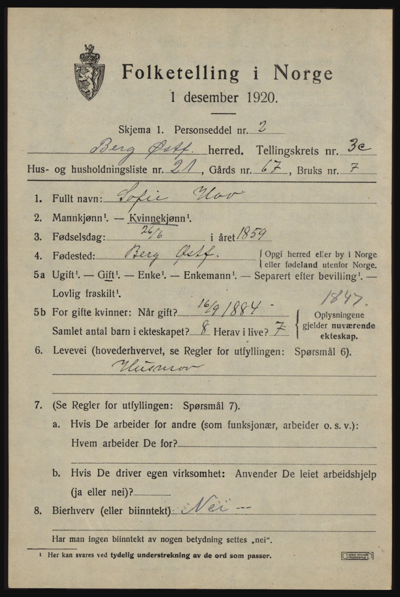 SAO, 1920 census for Berg, 1920, p. 7325