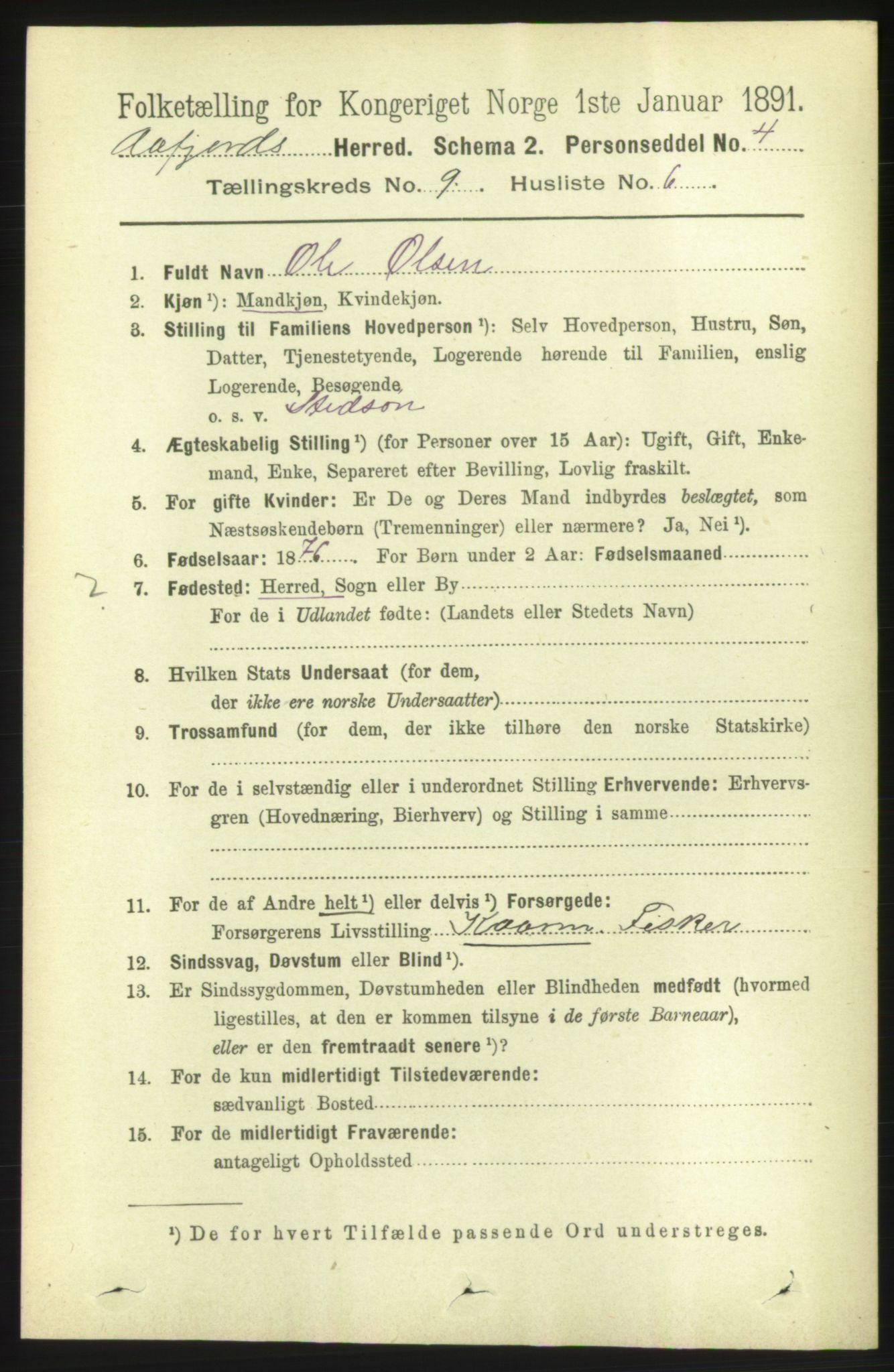 RA, 1891 census for 1630 Åfjord, 1891, p. 2483