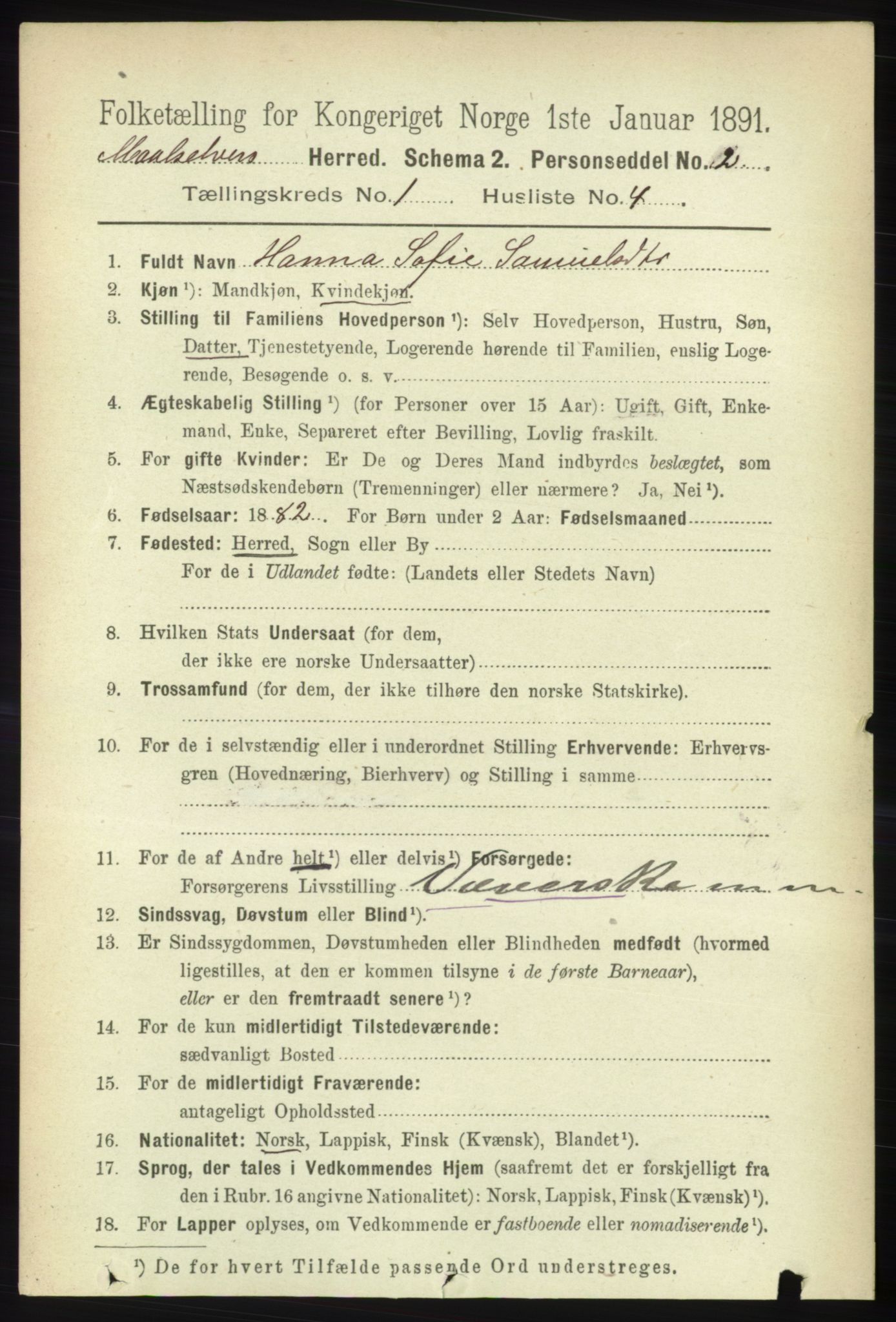 RA, 1891 census for 1924 Målselv, 1891, p. 89