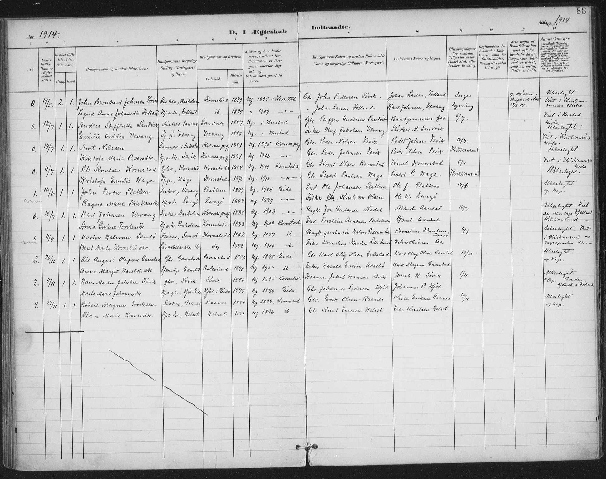 Ministerialprotokoller, klokkerbøker og fødselsregistre - Møre og Romsdal, AV/SAT-A-1454/570/L0833: Parish register (official) no. 570A07, 1901-1914, p. 88