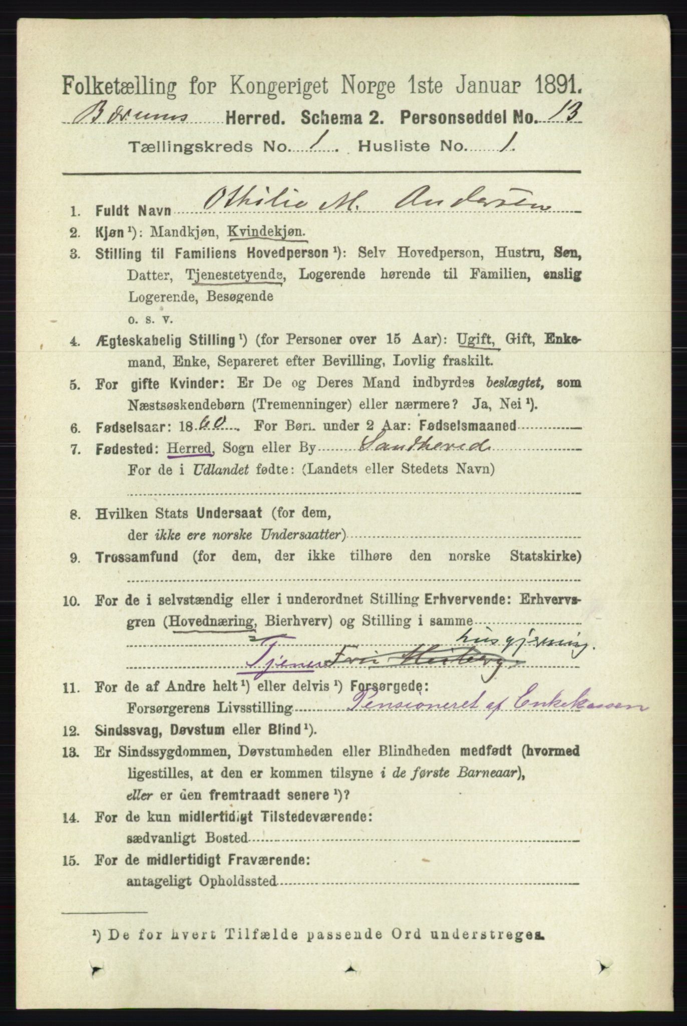 RA, 1891 census for 0219 Bærum, 1891, p. 160