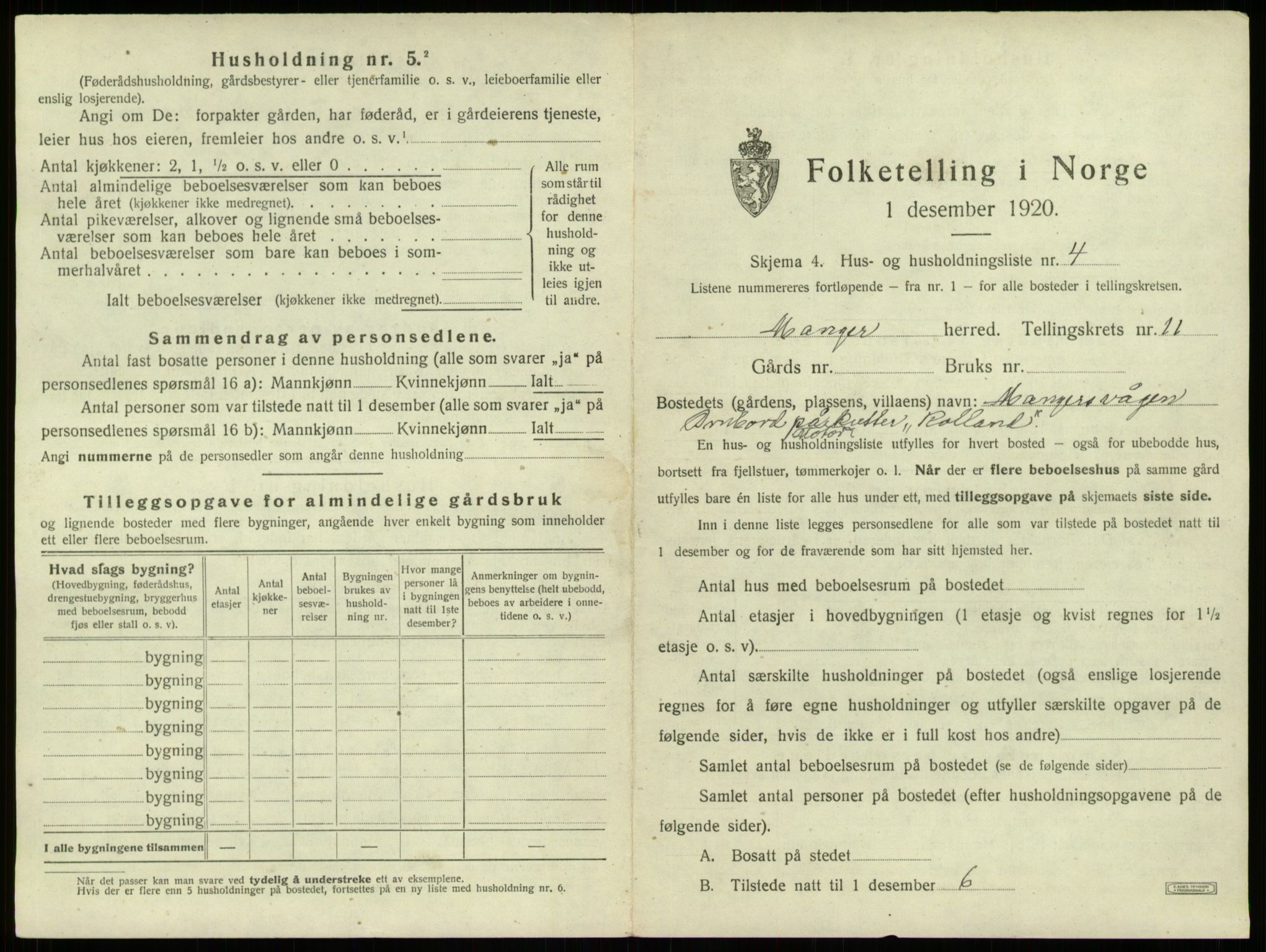 SAB, 1920 census for Manger, 1920, p. 866