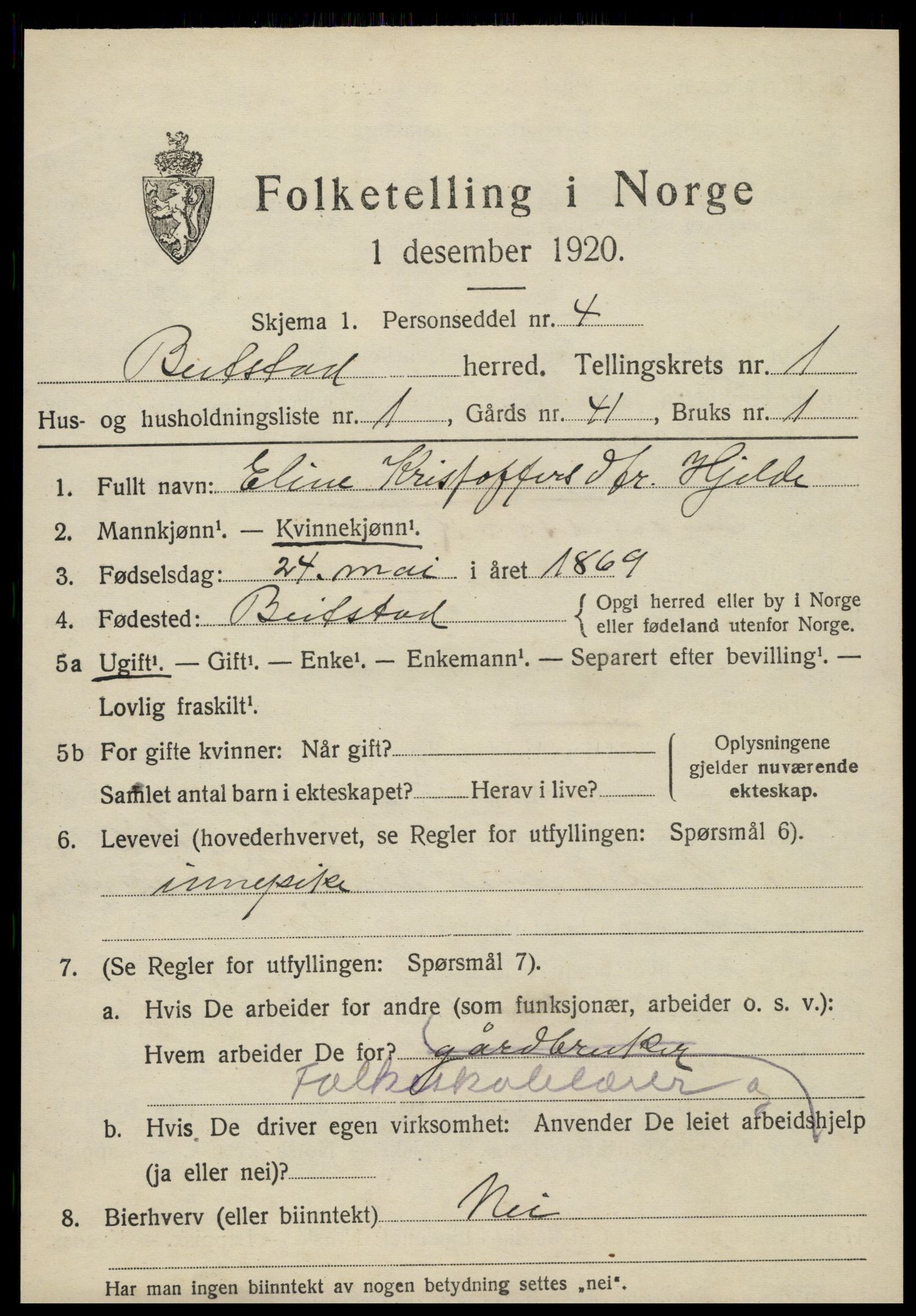 SAT, 1920 census for Beitstad, 1920, p. 757