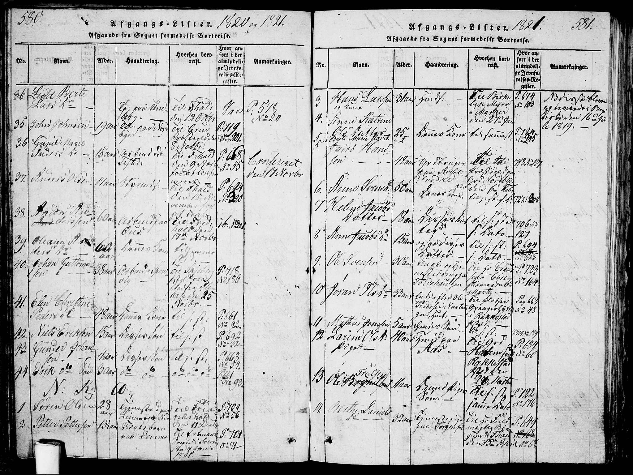 Berg prestekontor Kirkebøker, AV/SAO-A-10902/G/Ga/L0001: Parish register (copy) no. I 1, 1815-1832, p. 580-581