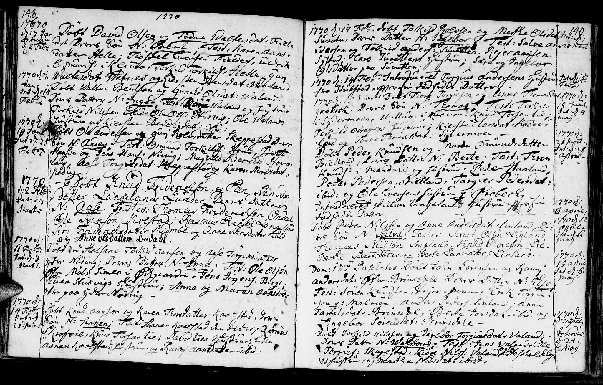 Holum sokneprestkontor, AV/SAK-1111-0022/F/Fa/Faa/L0002: Parish register (official) no. A 2, 1756-1780, p. 148-149