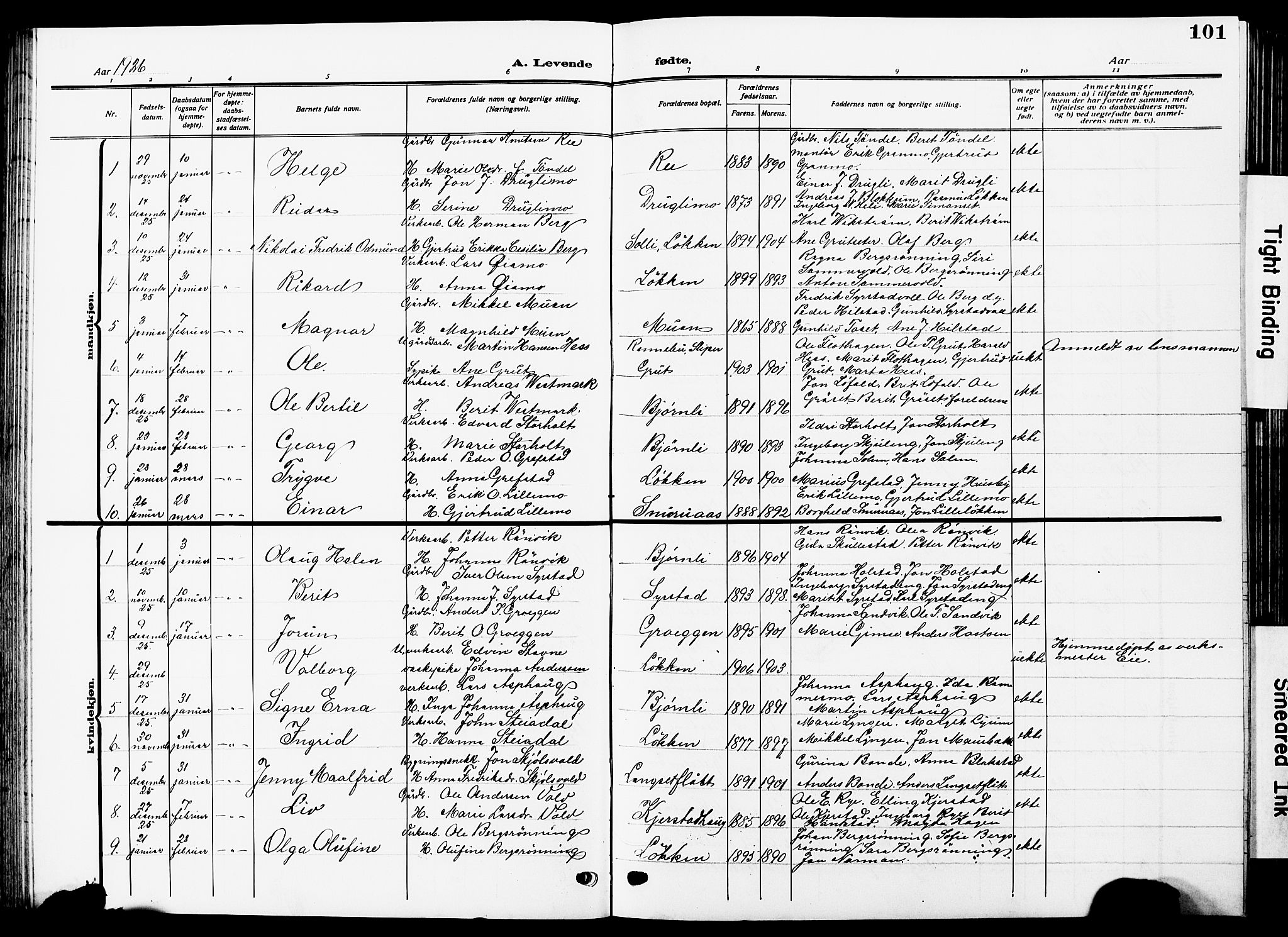 Ministerialprotokoller, klokkerbøker og fødselsregistre - Sør-Trøndelag, SAT/A-1456/672/L0865: Parish register (copy) no. 672C04, 1914-1928, p. 101