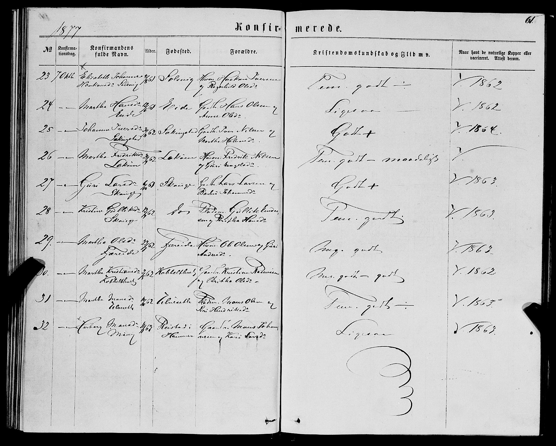 Fjell sokneprestembete, AV/SAB-A-75301/H/Haa: Parish register (official) no. A 5, 1864-1877, p. 61