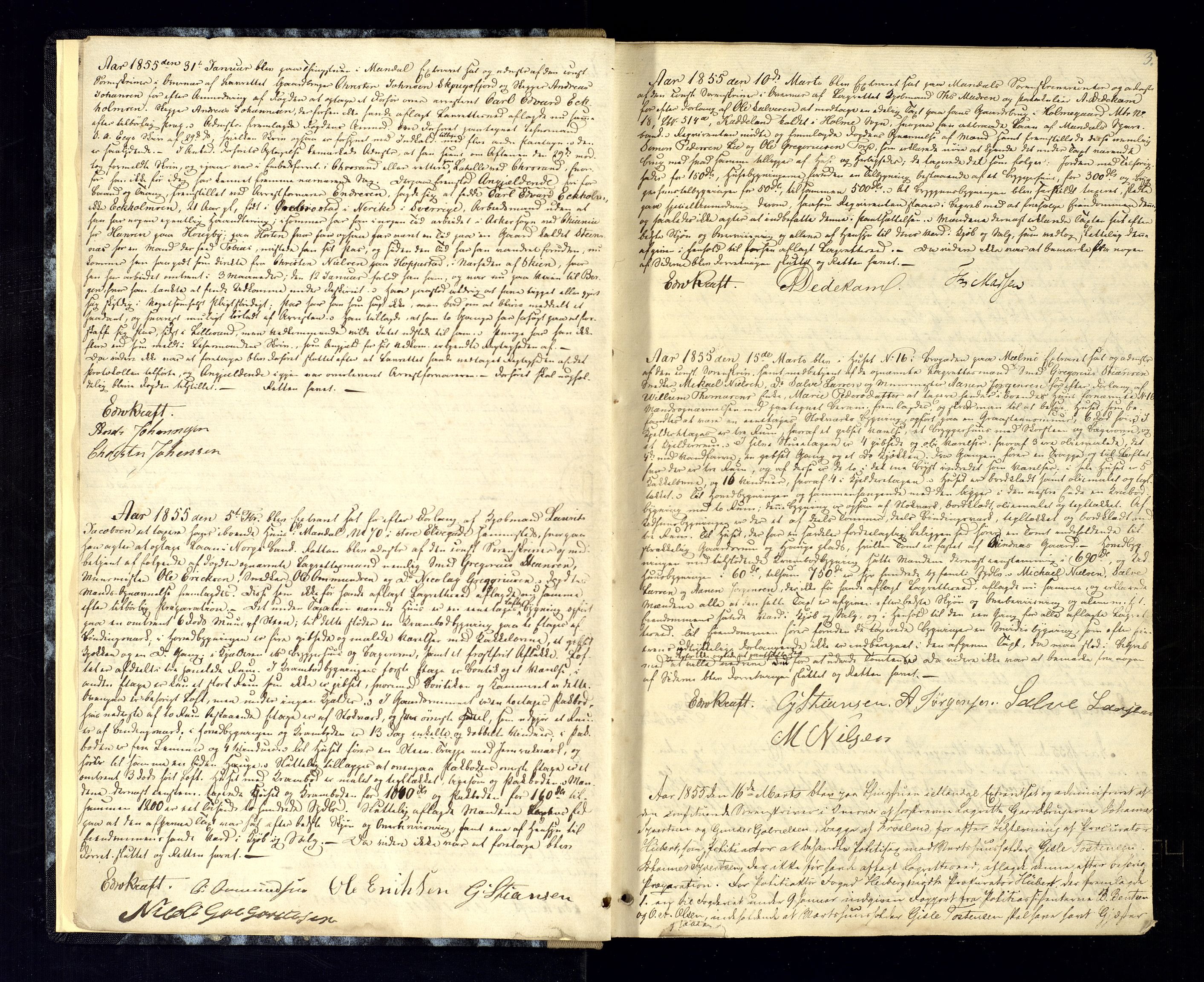 Mandal sorenskriveri, AV/SAK-1221-0005/001/F/Fb/L0019: Ekstrarettsprotokoll nr 17, 1855-1861, p. 3