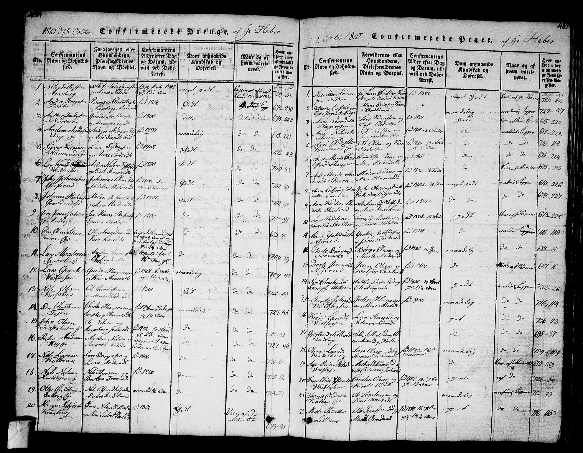 Eiker kirkebøker, AV/SAKO-A-4/G/Ga/L0001: Parish register (copy) no. I 1, 1814-1832, p. 484-485