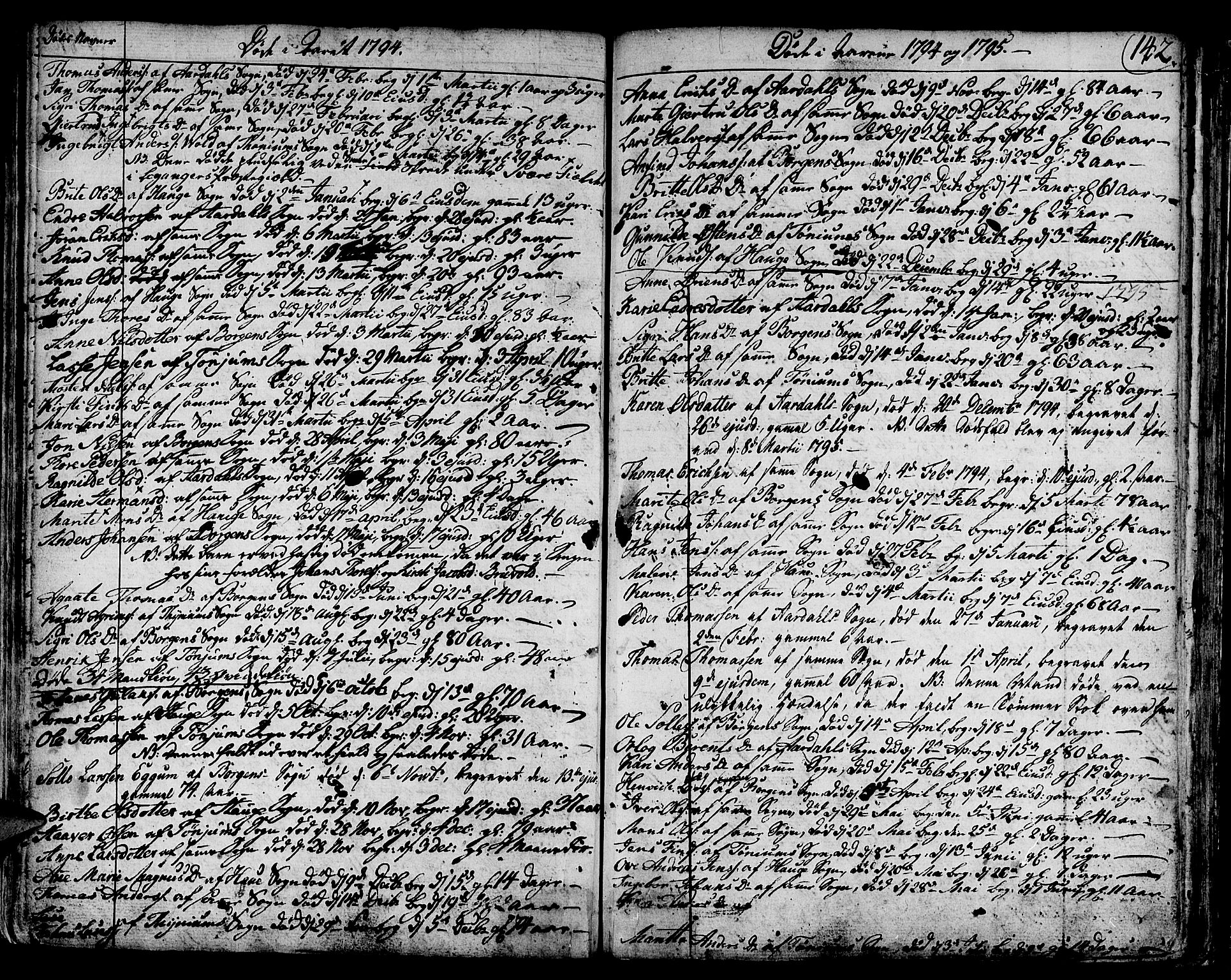 Lærdal sokneprestembete, SAB/A-81201: Parish register (official) no. A 3, 1783-1804, p. 142
