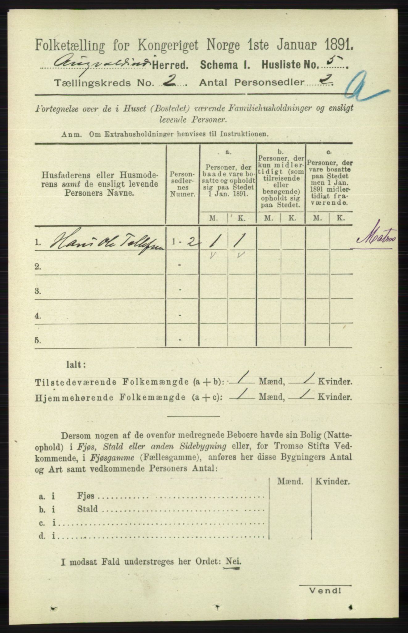 RA, 1891 census for 1147 Avaldsnes, 1891, p. 800