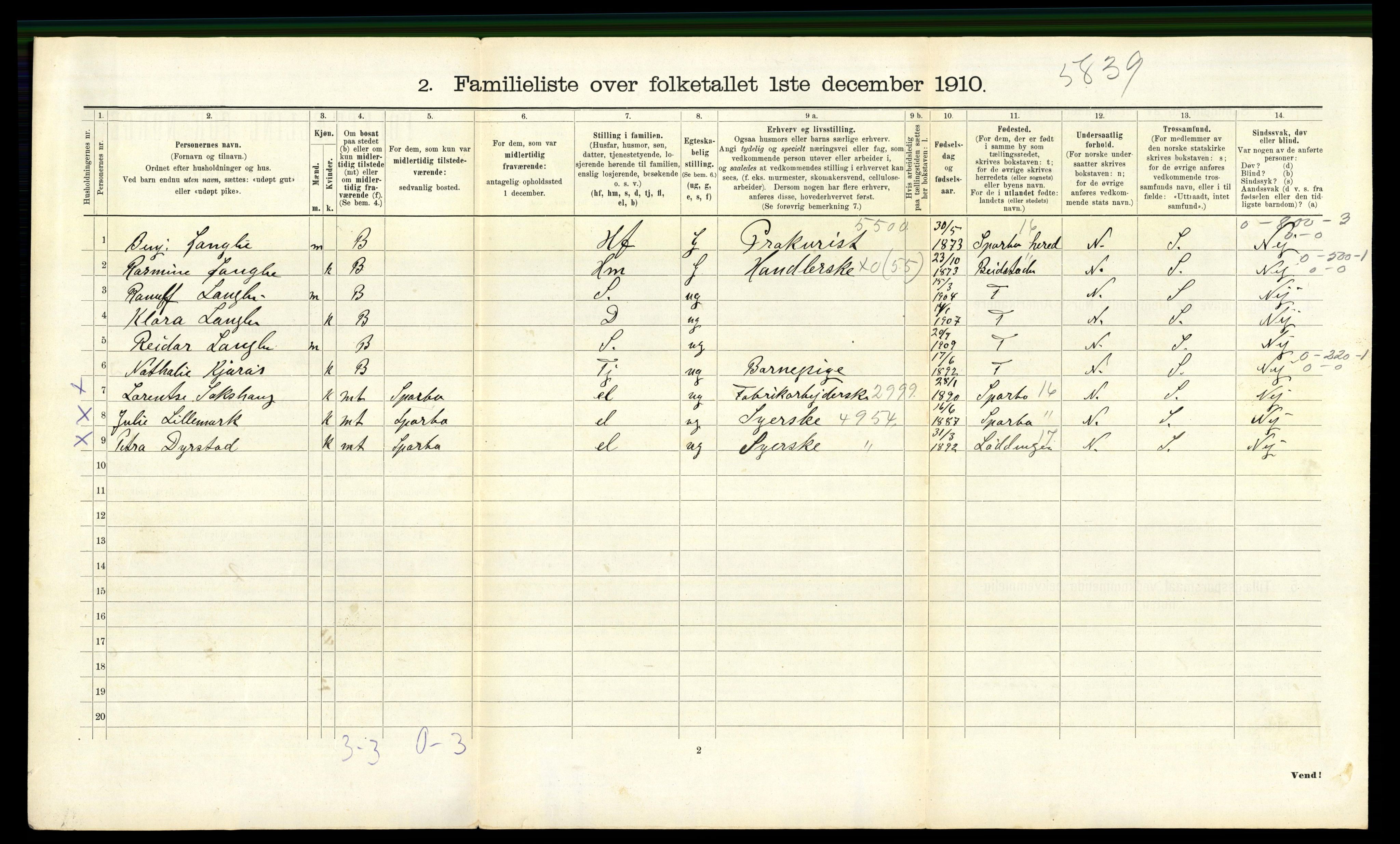 RA, 1910 census for Steinkjer, 1910, p. 693