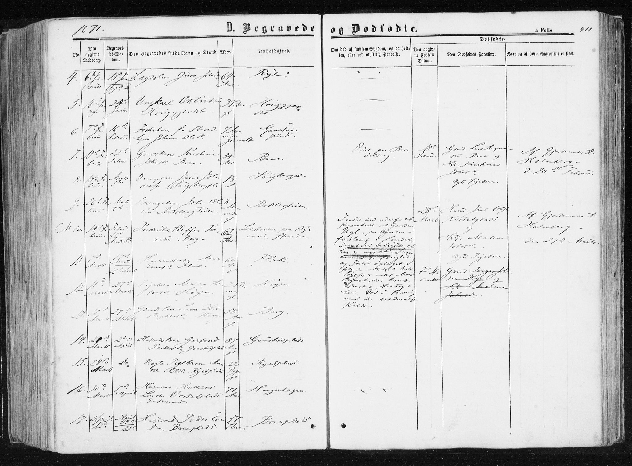 Ministerialprotokoller, klokkerbøker og fødselsregistre - Sør-Trøndelag, SAT/A-1456/612/L0377: Parish register (official) no. 612A09, 1859-1877, p. 411