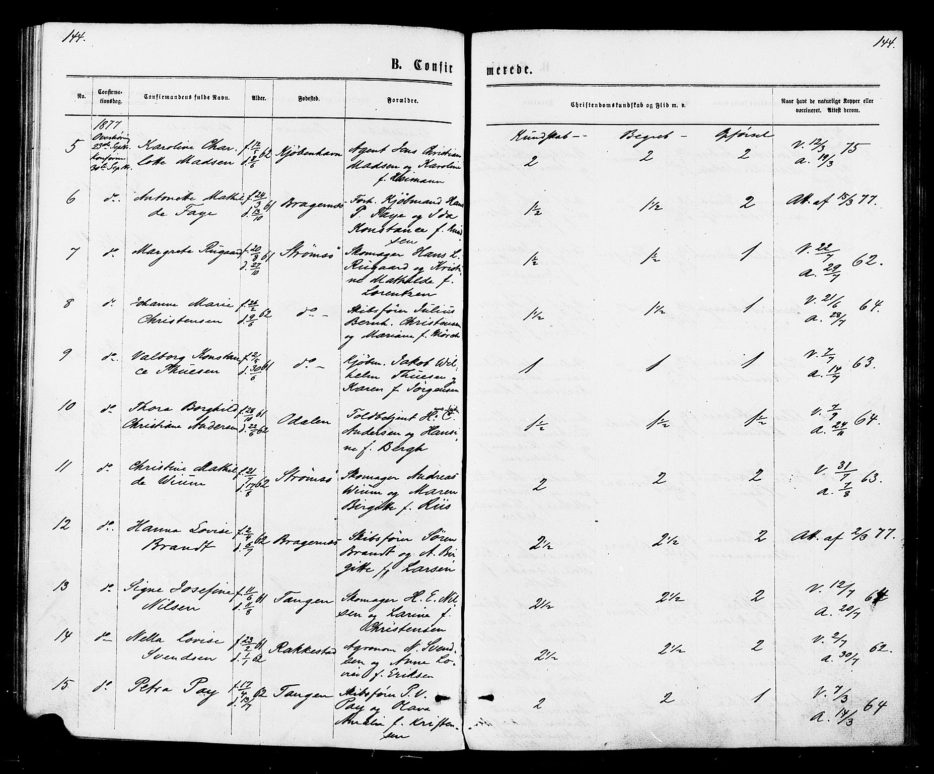 Strømsø kirkebøker, AV/SAKO-A-246/F/Fa/L0020: Parish register (official) no. I 20, 1870-1878, p. 144