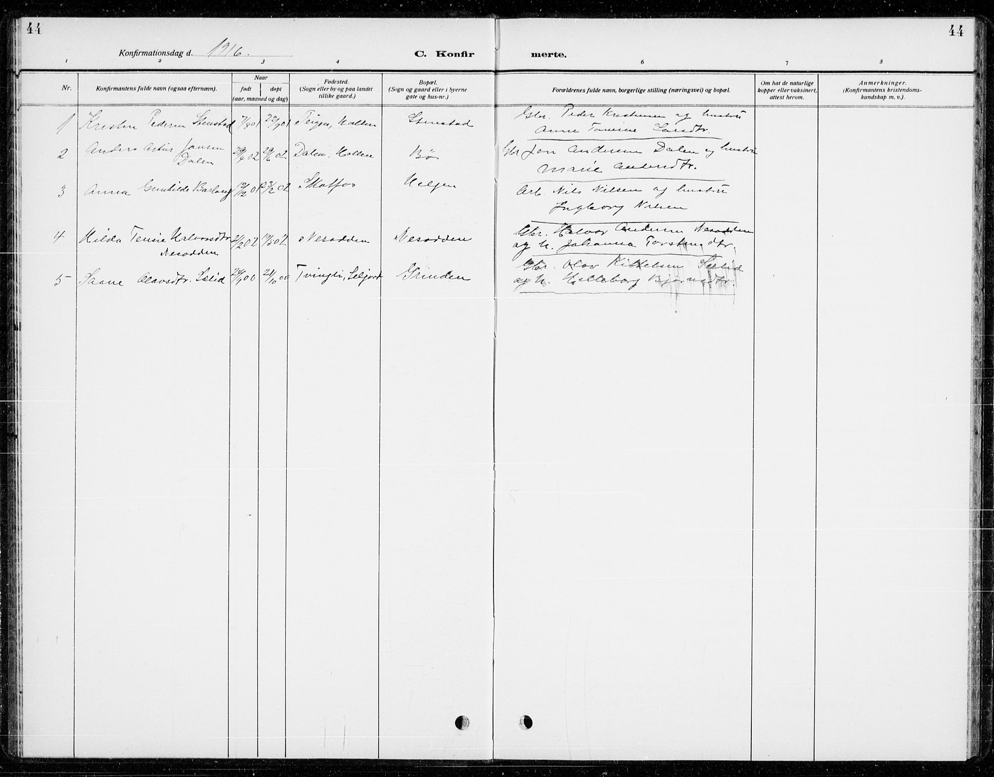 Holla kirkebøker, SAKO/A-272/G/Gb/L0003: Parish register (copy) no. II 3, 1914-1941, p. 44