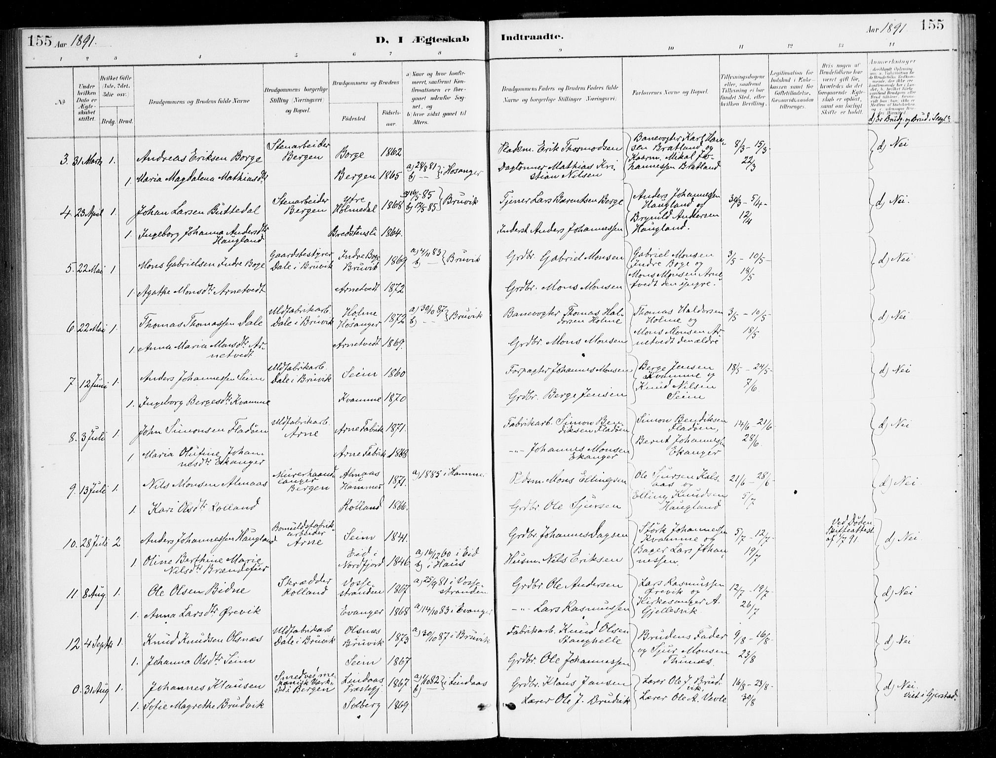 Haus sokneprestembete, AV/SAB-A-75601/H/Haa/Haad/L0001: Parish register (official) no. D 1, 1887-1898, p. 155