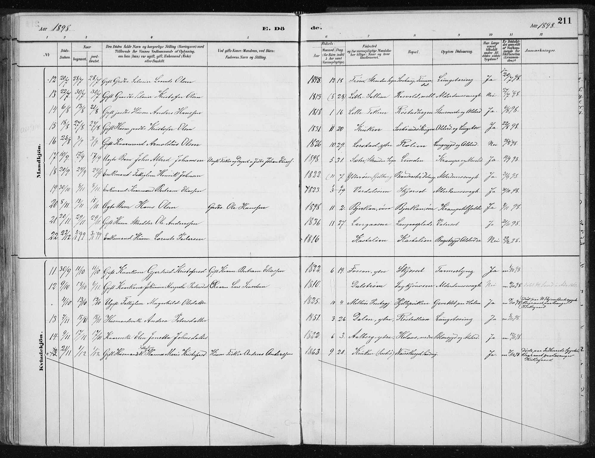 Ministerialprotokoller, klokkerbøker og fødselsregistre - Nord-Trøndelag, SAT/A-1458/701/L0010: Parish register (official) no. 701A10, 1883-1899, p. 211