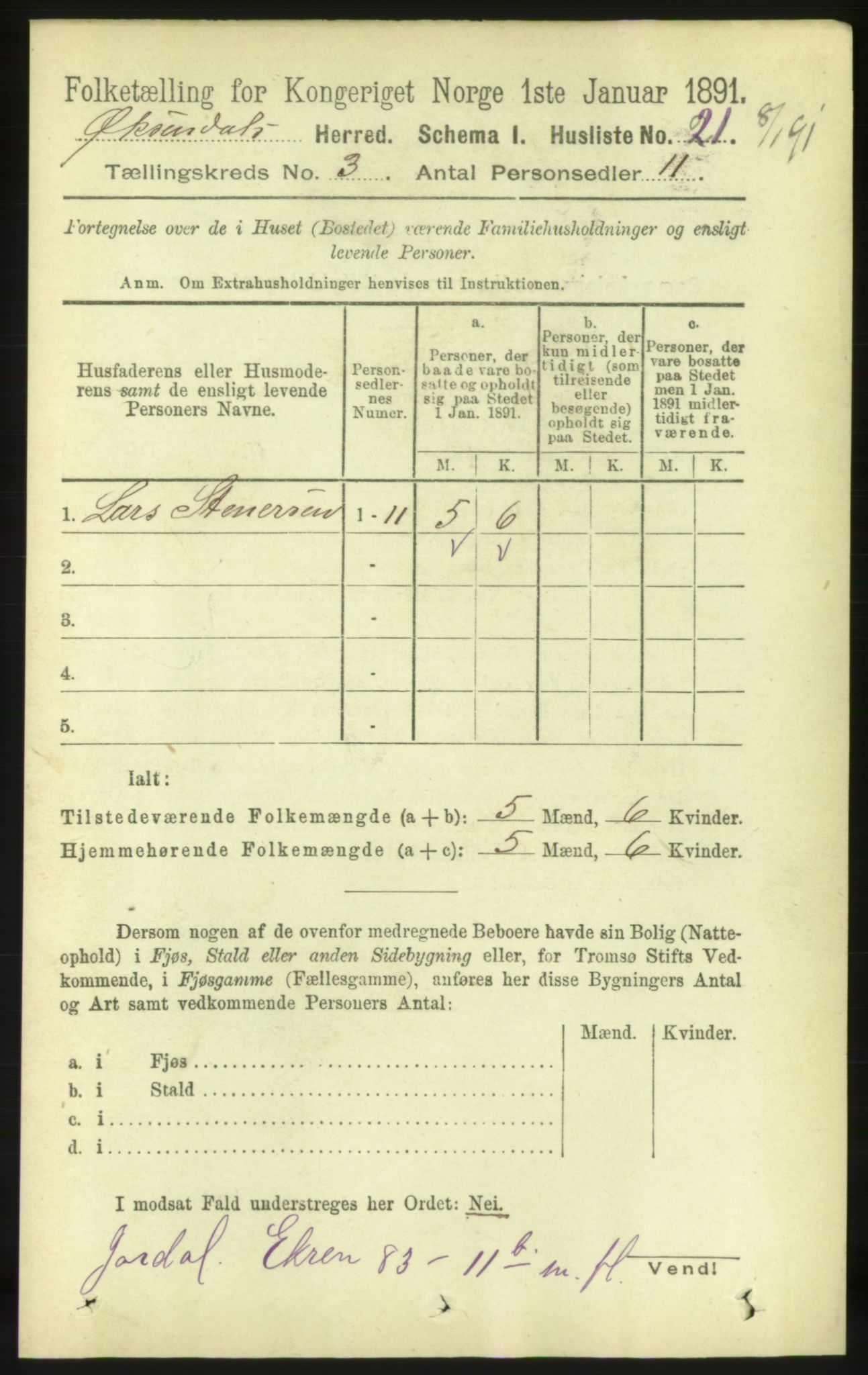 RA, 1891 census for 1561 Øksendal, 1891, p. 592