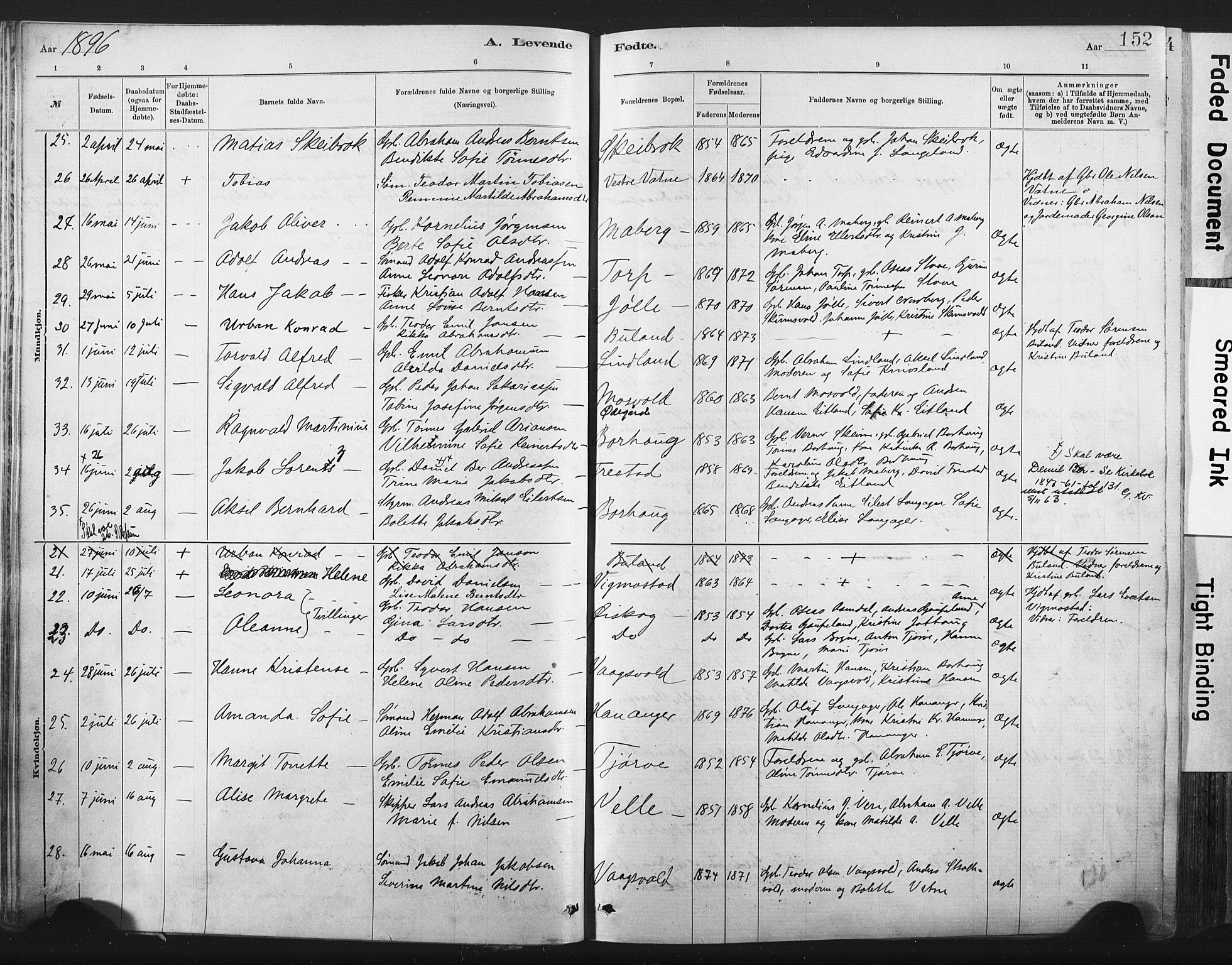 Lista sokneprestkontor, AV/SAK-1111-0027/F/Fa/L0012: Parish register (official) no. A 12, 1879-1903, p. 152