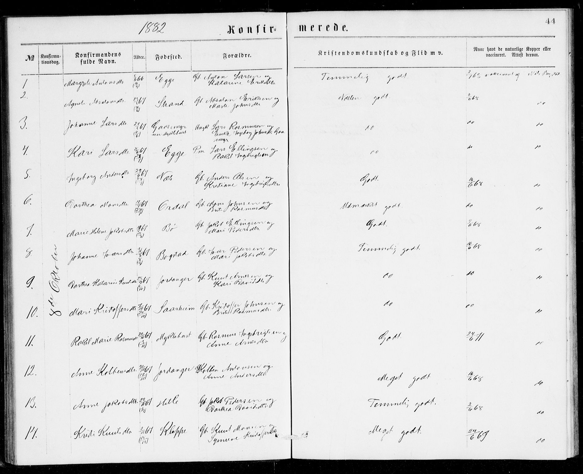 Gloppen sokneprestembete, SAB/A-80101/H/Hac/L0001: Curate's parish register no. A 1, 1867-1886, p. 44