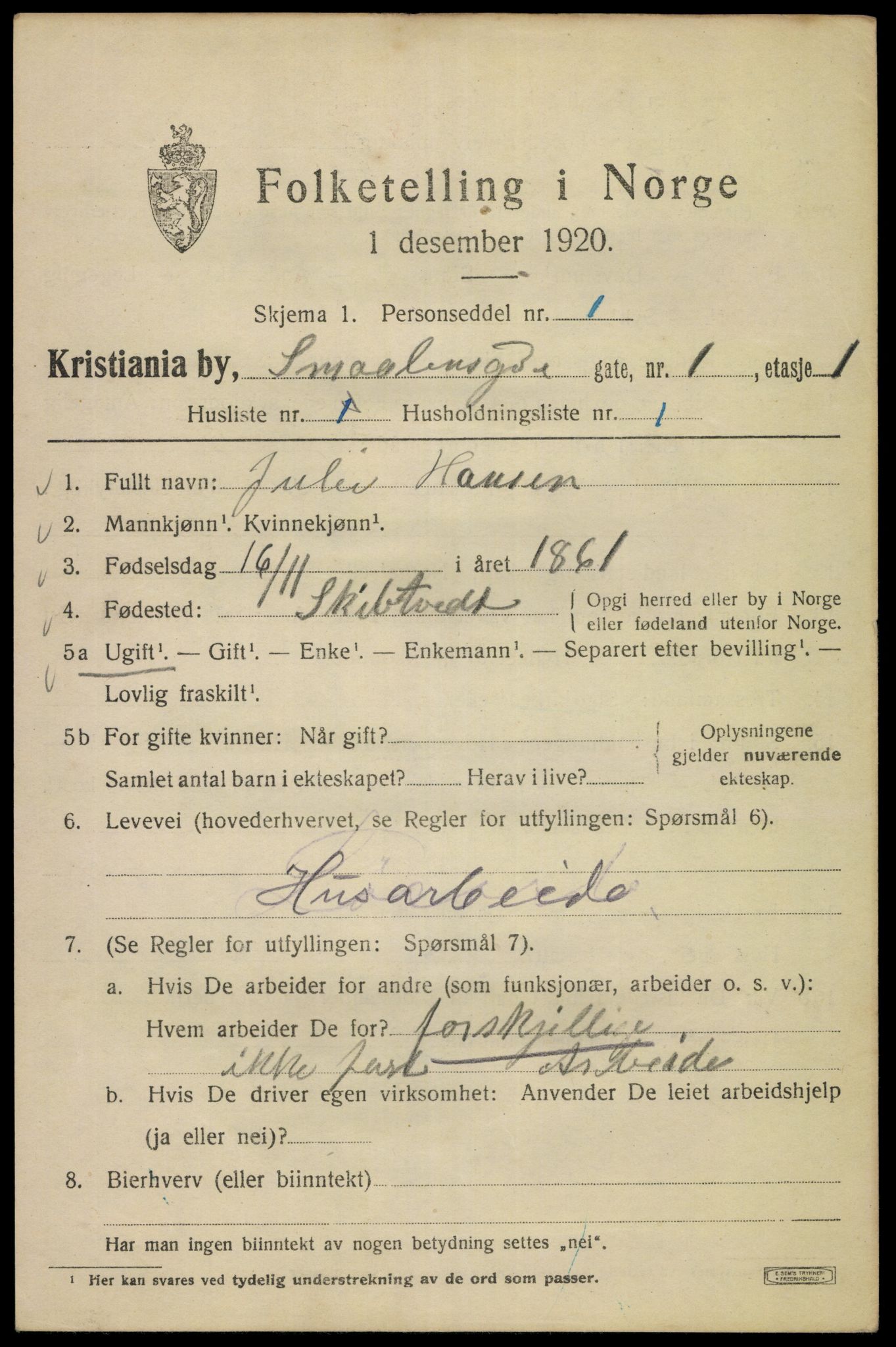 SAO, 1920 census for Kristiania, 1920, p. 517707