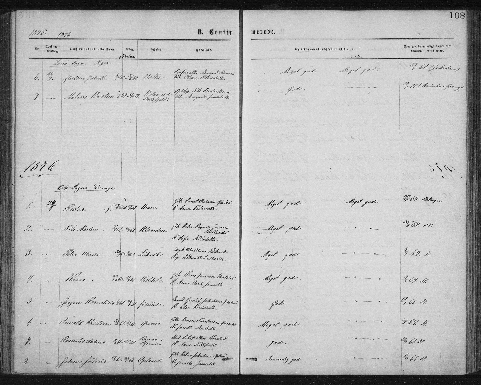 Ministerialprotokoller, klokkerbøker og fødselsregistre - Nord-Trøndelag, AV/SAT-A-1458/771/L0596: Parish register (official) no. 771A03, 1870-1884, p. 108