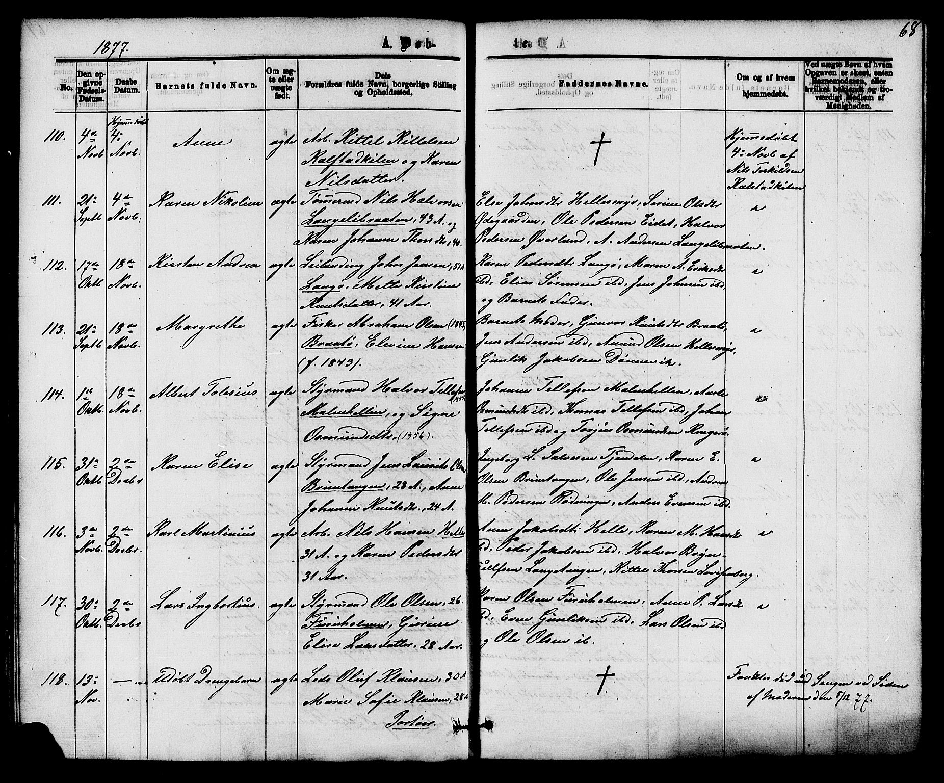 Skåtøy kirkebøker, AV/SAKO-A-304/F/Fa/L0001: Parish register (official) no. I 1, 1874-1883, p. 68