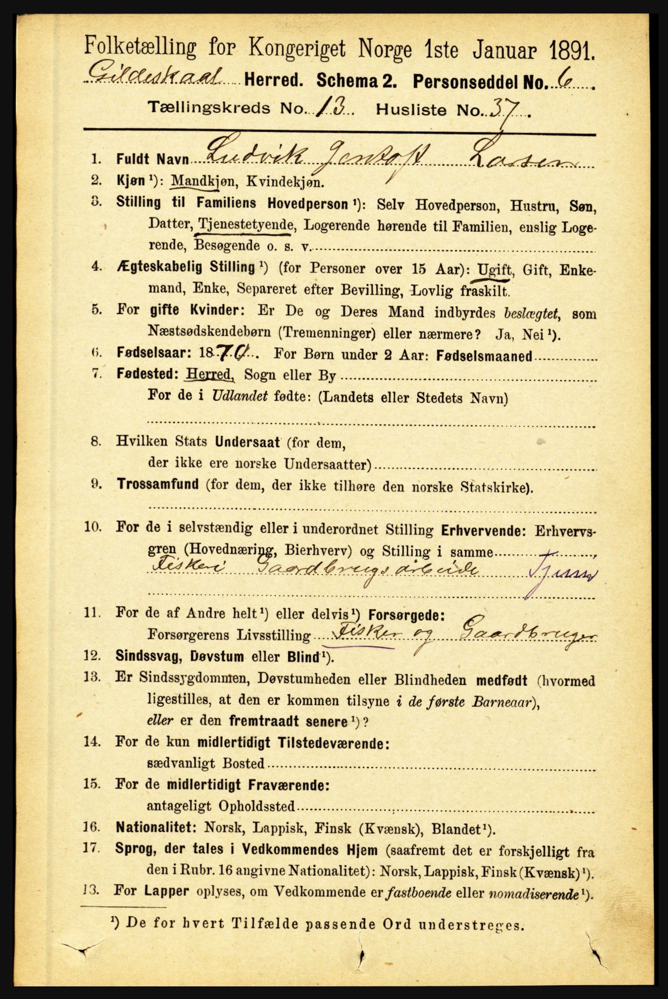 RA, 1891 census for 1838 Gildeskål, 1891, p. 4293