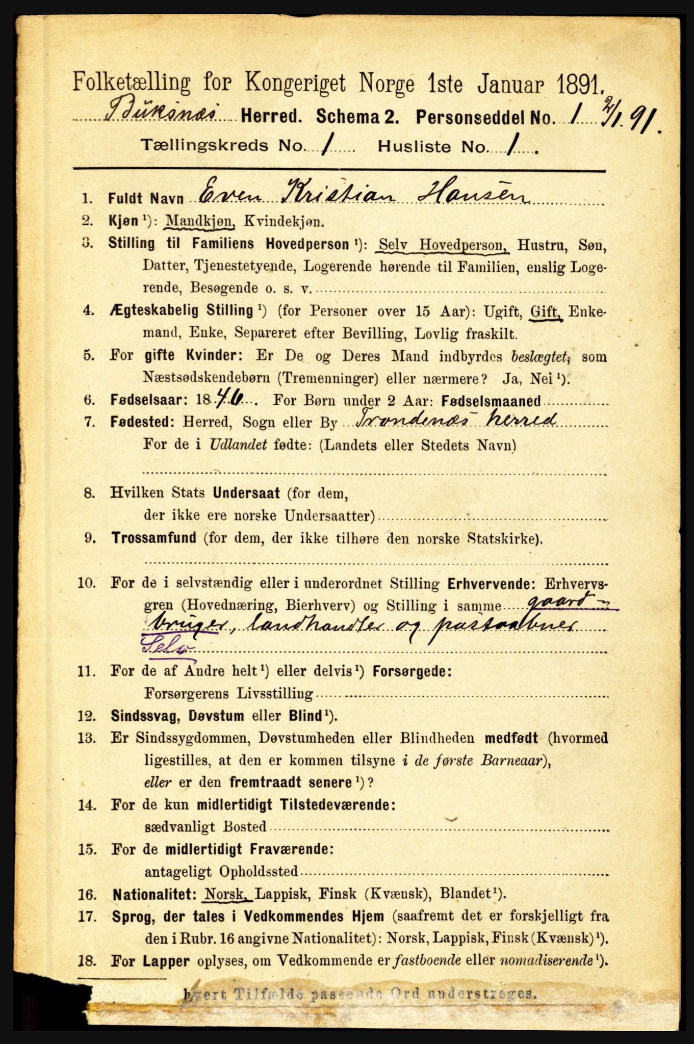 RA, 1891 census for 1860 Buksnes, 1891, p. 222