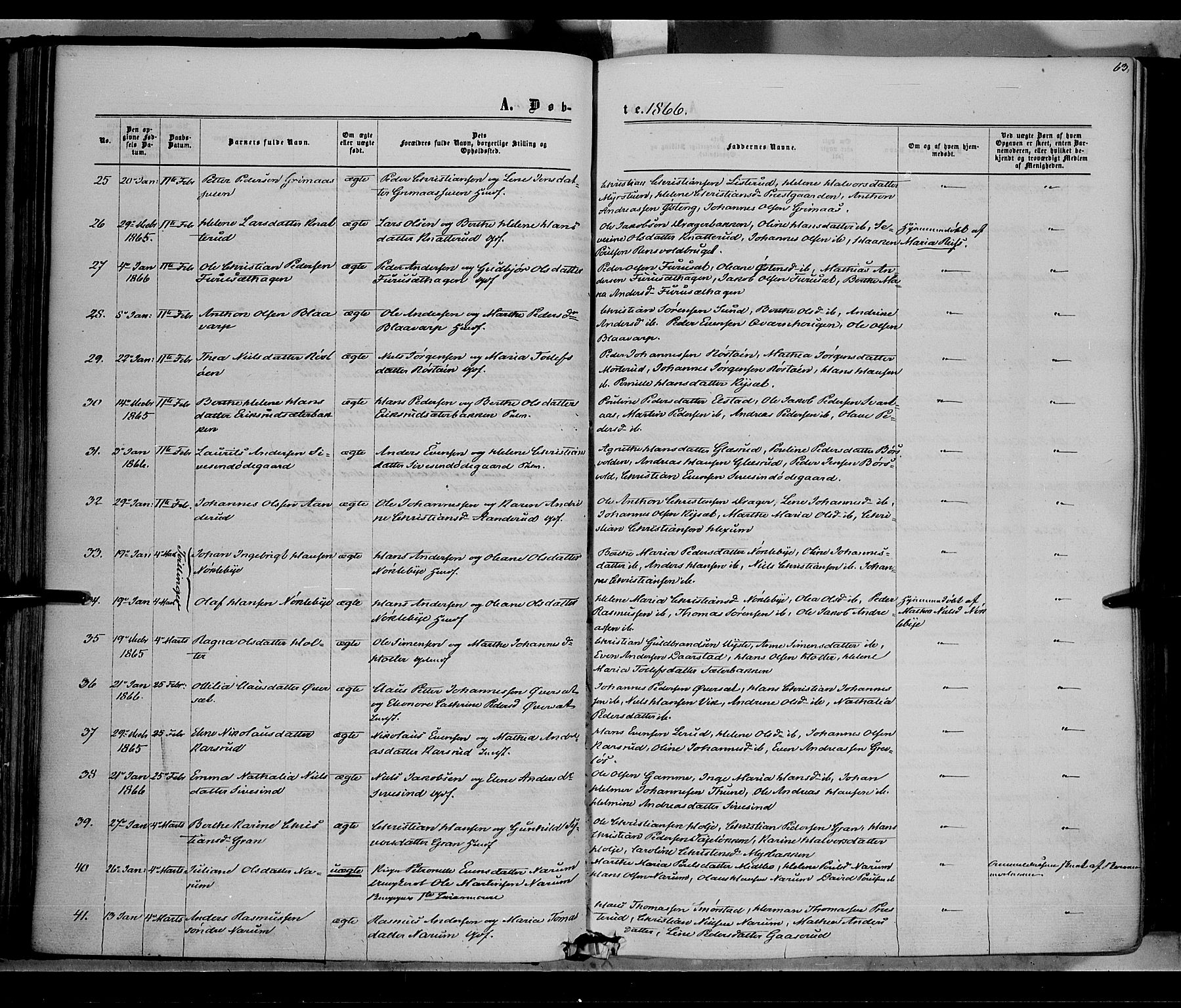 Vestre Toten prestekontor, AV/SAH-PREST-108/H/Ha/Haa/L0007: Parish register (official) no. 7, 1862-1869, p. 63