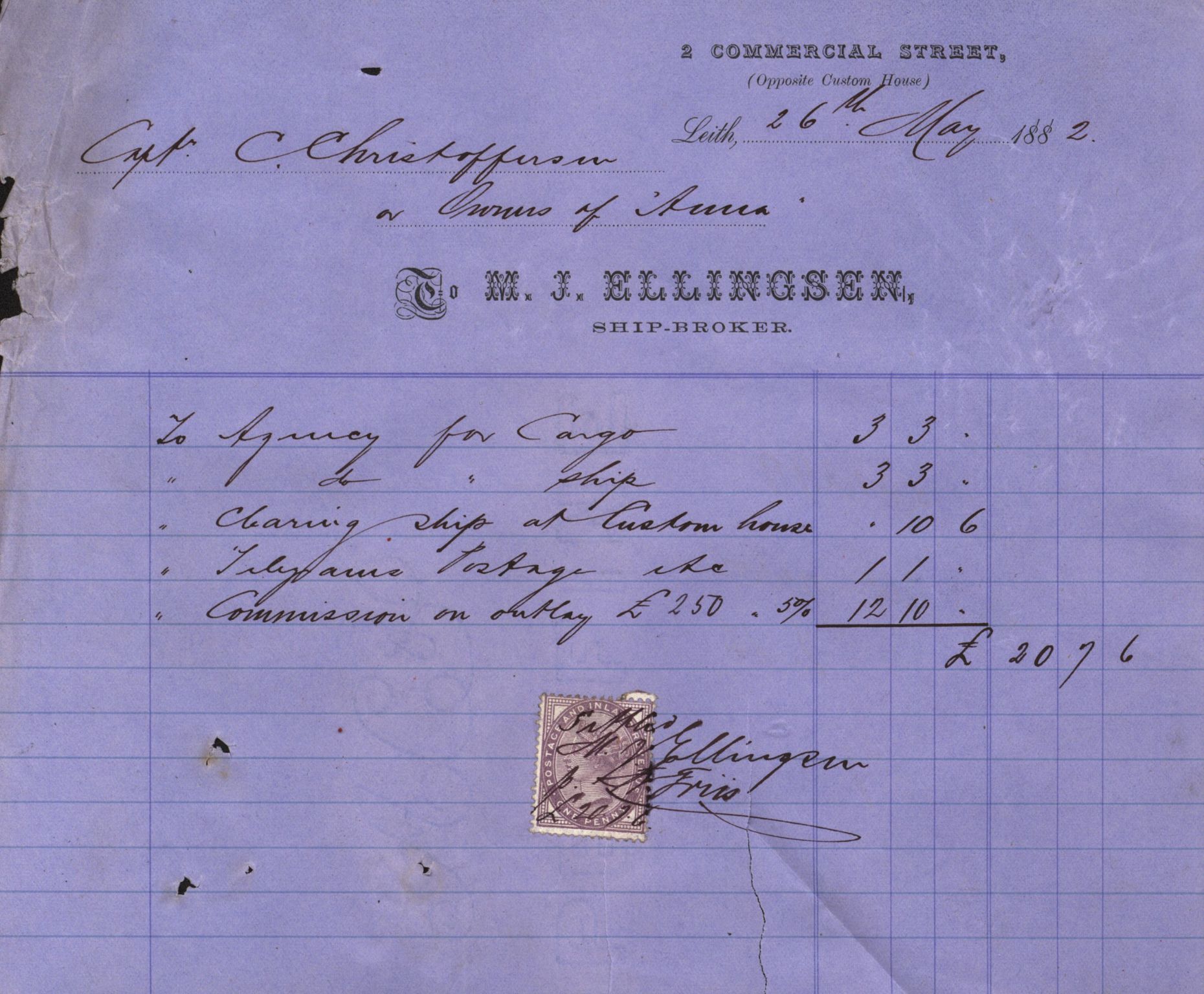 Pa 63 - Østlandske skibsassuranceforening, VEMU/A-1079/G/Ga/L0014/0012: Havaridokumenter / Sophie, Andover, Alliance, Anna, 1882, p. 83