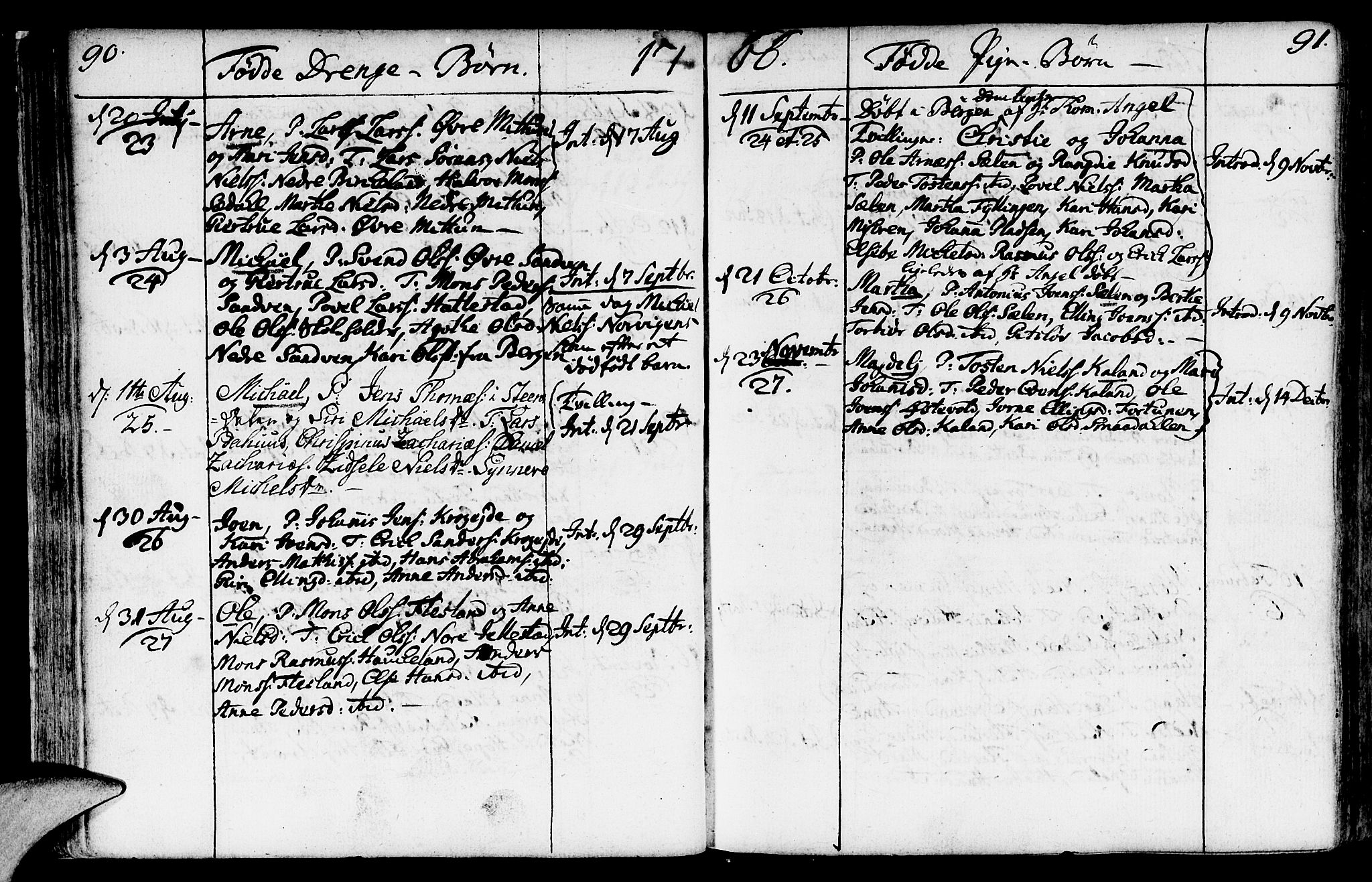 Fana Sokneprestembete, SAB/A-75101/H/Haa/Haaa/L0004: Parish register (official) no. A 4, 1757-1774, p. 90-91