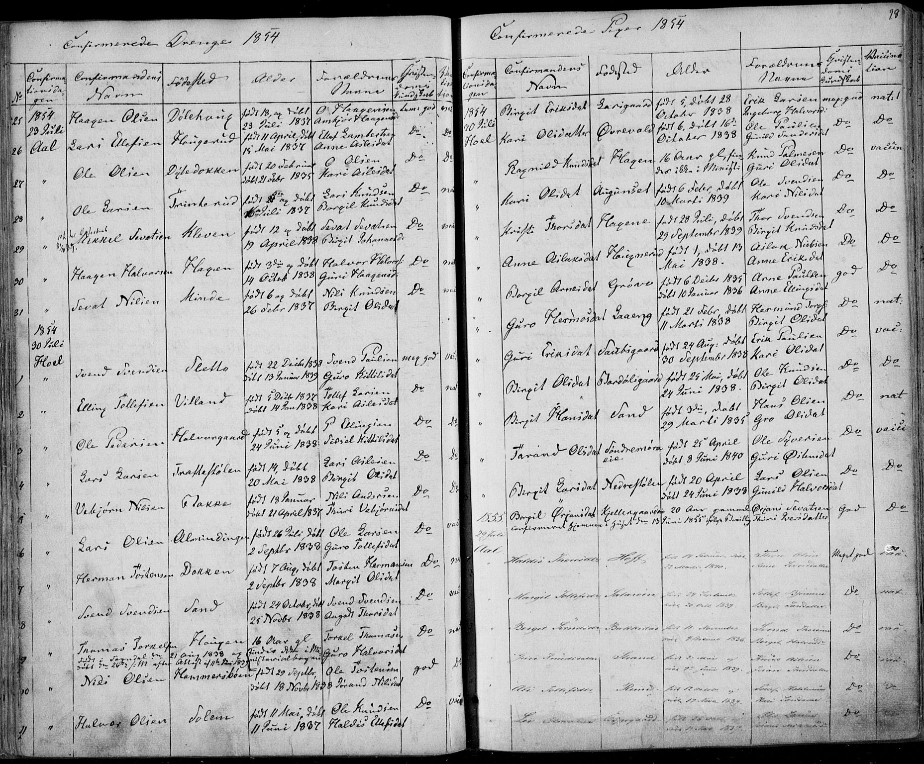 Ål kirkebøker, AV/SAKO-A-249/F/Fa/L0006: Parish register (official) no. I 6, 1849-1864, p. 98