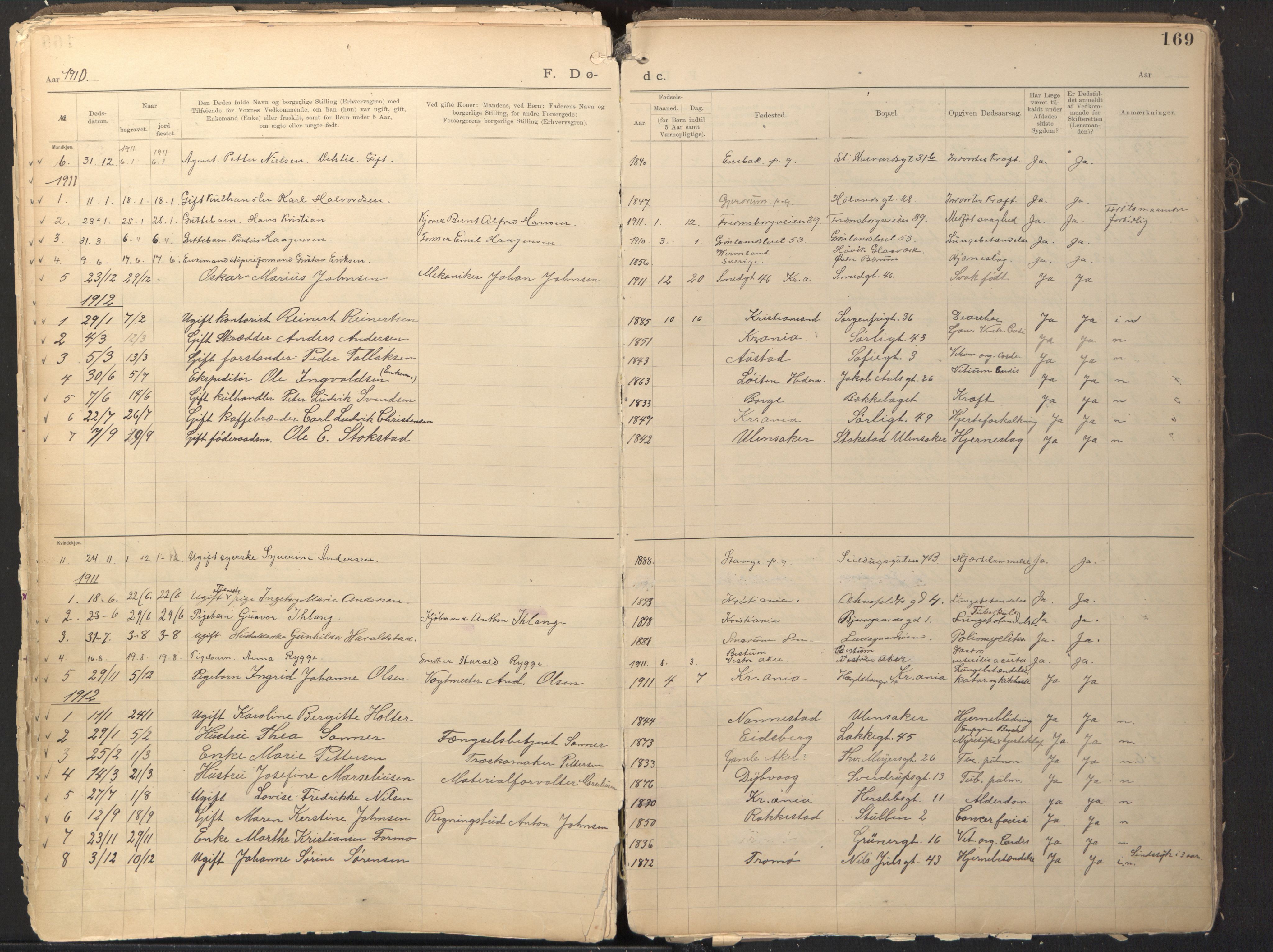 Den evangelisk-lutherske frikirke østre menighet, Oslo, SAO/PAO-0245/F/L0002: Dissenter register no. 2, 1892-1936, p. 169