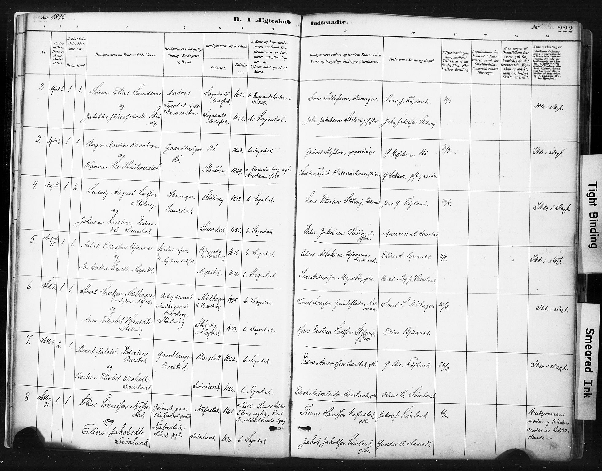 Sokndal sokneprestkontor, AV/SAST-A-101808: Parish register (official) no. A 11.2, 1887-1905, p. 222