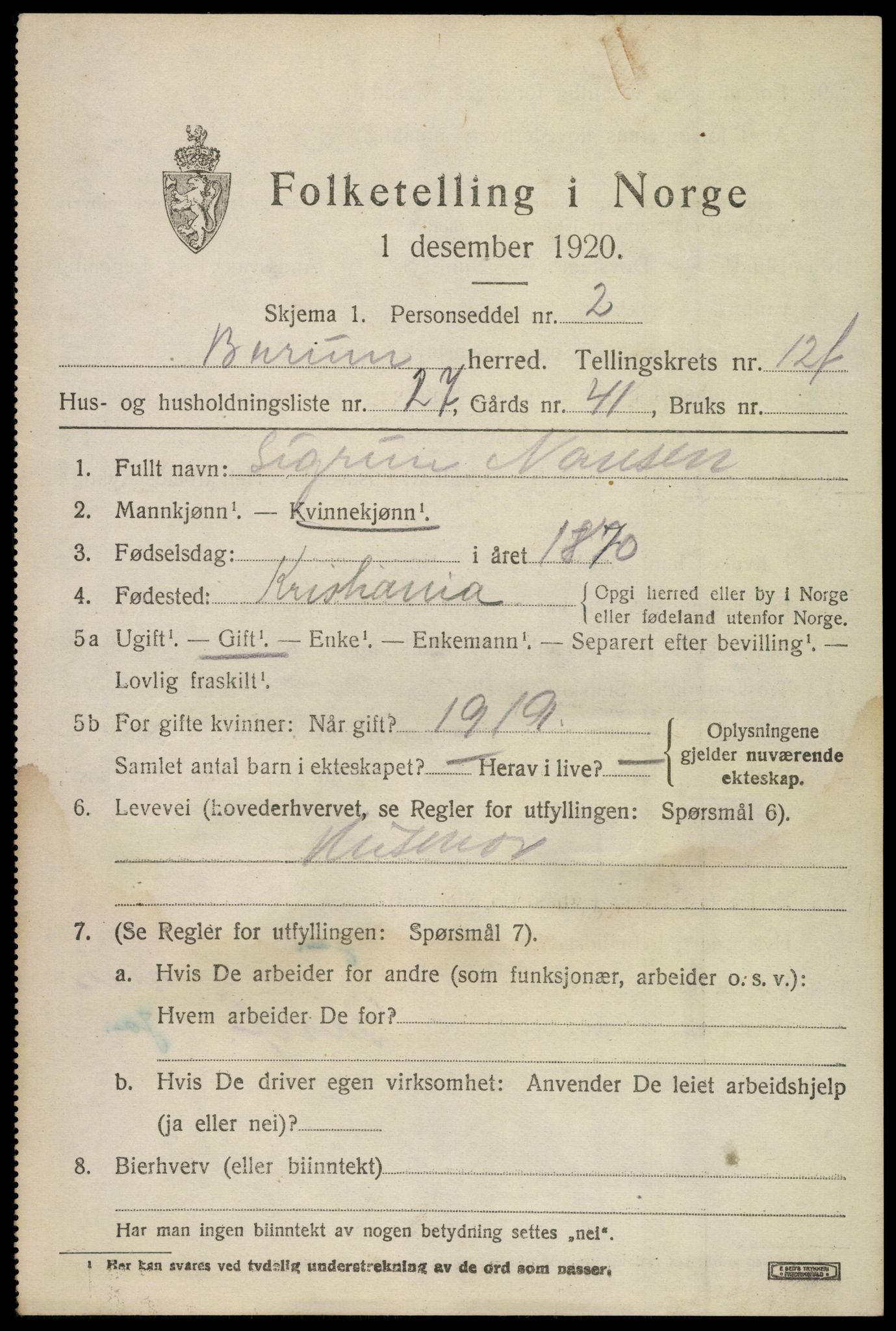 SAO, 1920 census for Bærum, 1920, p. 33014