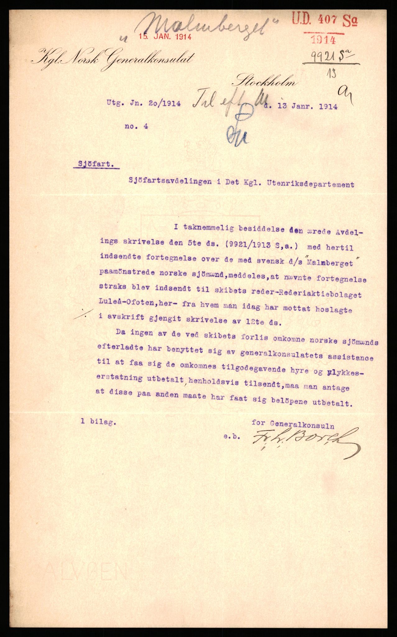 Handelsdepartementet, Sjøfartsavdelingen, 1. sjømannskontor, AV/RA-S-1405/D/Dm/L0010: Forliste skip Lar - Min, 1906-1920, p. 633