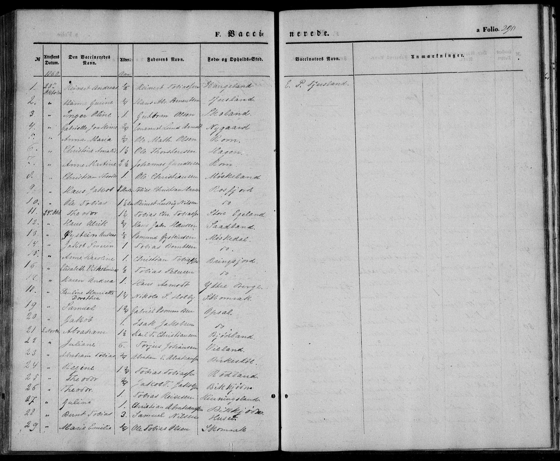 Lyngdal sokneprestkontor, SAK/1111-0029/F/Fa/Fac/L0009: Parish register (official) no. A 9, 1852-1864, p. 290