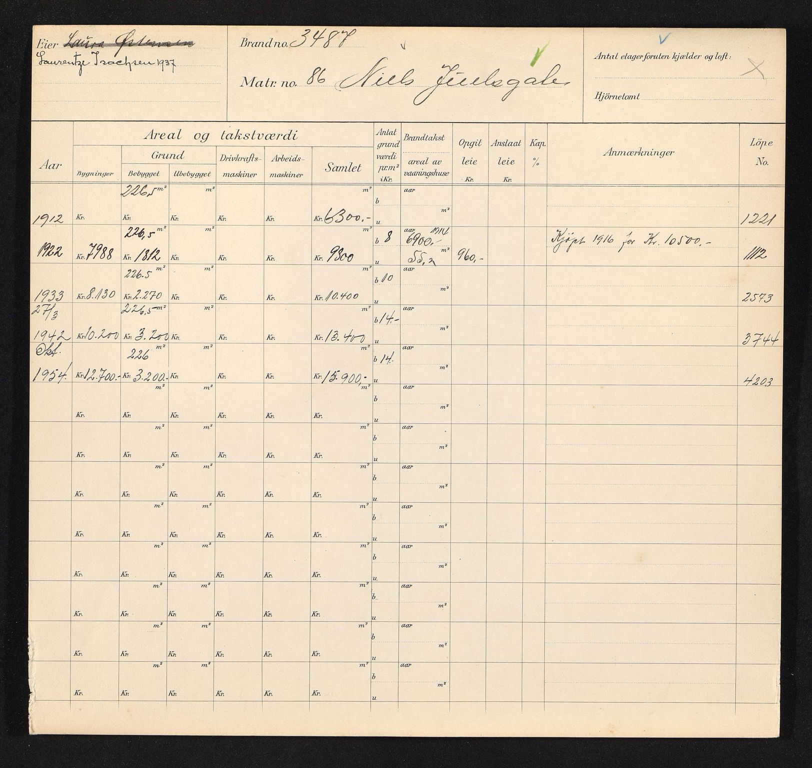 Stavanger kommune. Skattetakstvesenet, BYST/A-0440/F/Fa/Faa/L0032/0007: Skattetakstkort / Niels Jules gate 85 - Nils Kjærs gate - Nilsebuveien 35