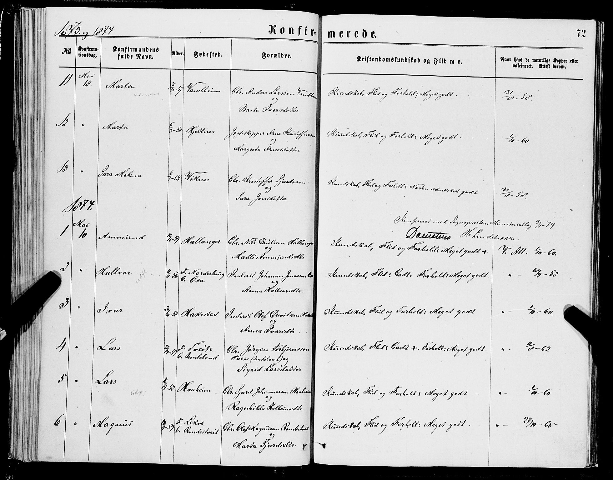 Ulvik sokneprestembete, SAB/A-78801/H/Hab: Parish register (copy) no. A 2, 1869-1882, p. 72