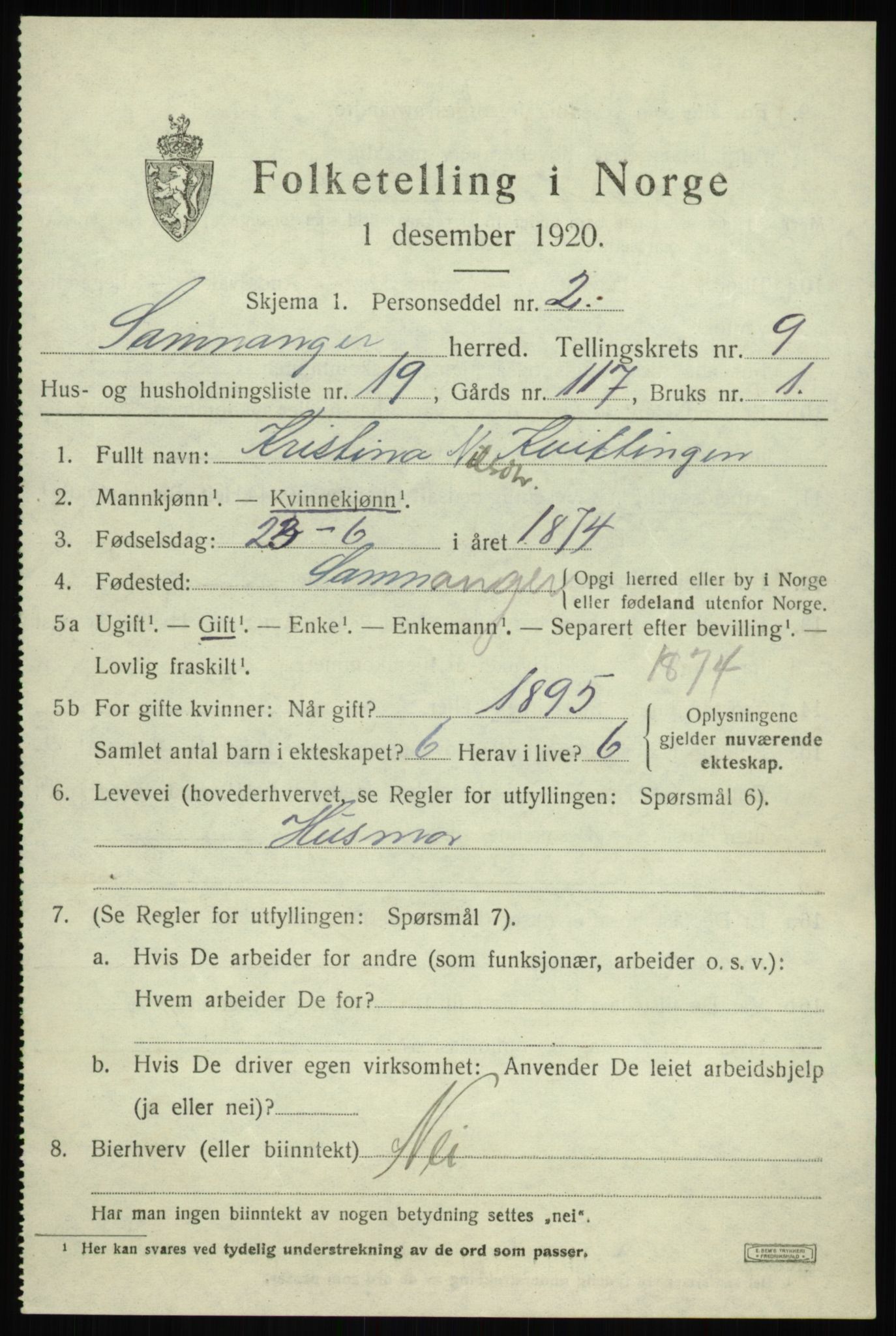 SAB, 1920 census for Samnanger, 1920, p. 4107