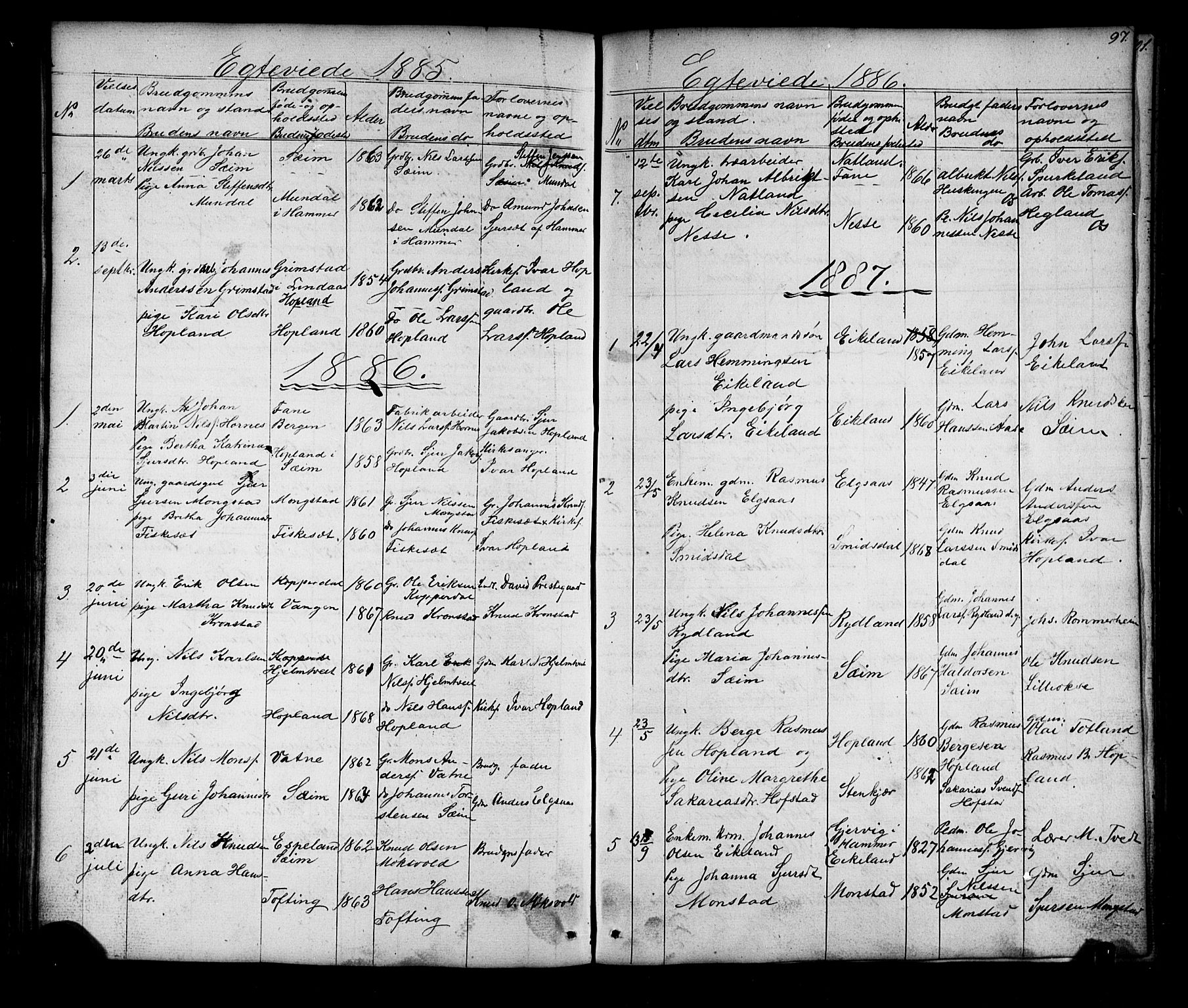 Alversund Sokneprestembete, SAB/A-73901/H/Ha/Hab: Parish register (copy) no. D 2, 1851-1889, p. 97