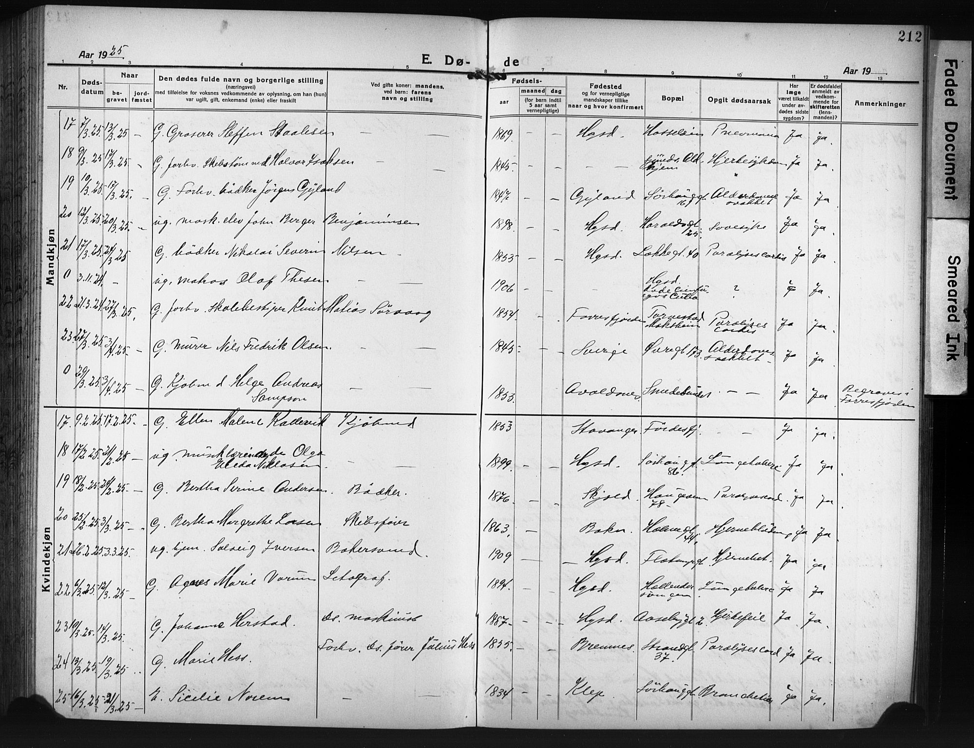 Haugesund sokneprestkontor, AV/SAST-A -101863/H/Ha/Hab/L0010: Parish register (copy) no. B 10, 1920-1931, p. 212