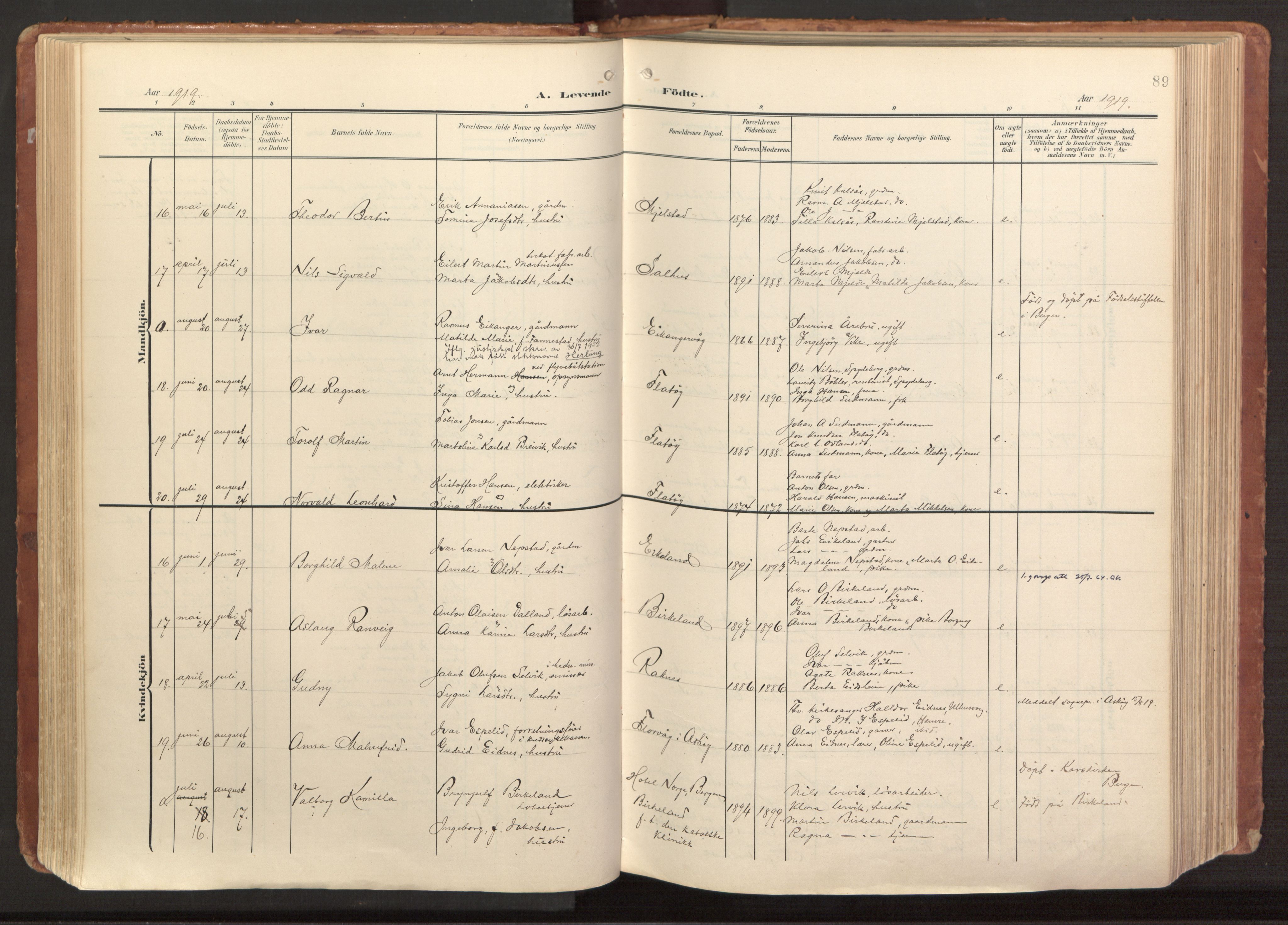 Hamre sokneprestembete, AV/SAB-A-75501/H/Ha/Haa/Haab/L0002: Parish register (official) no. B 2, 1905-1924, p. 89