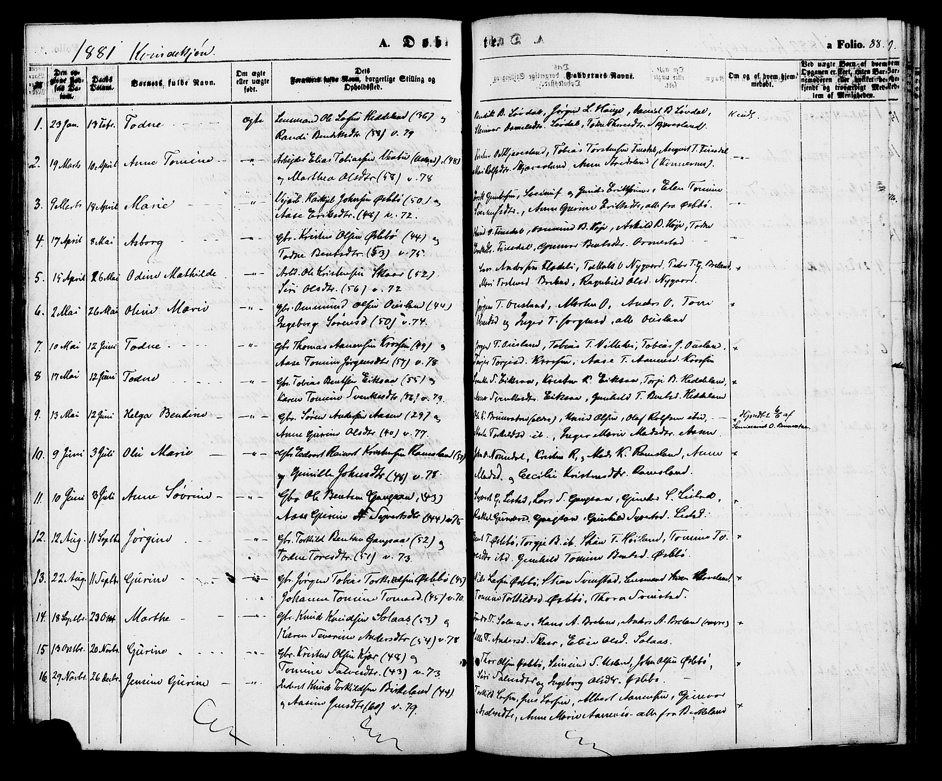 Holum sokneprestkontor, AV/SAK-1111-0022/F/Fa/Fac/L0003: Parish register (official) no. A 3, 1860-1883, p. 88