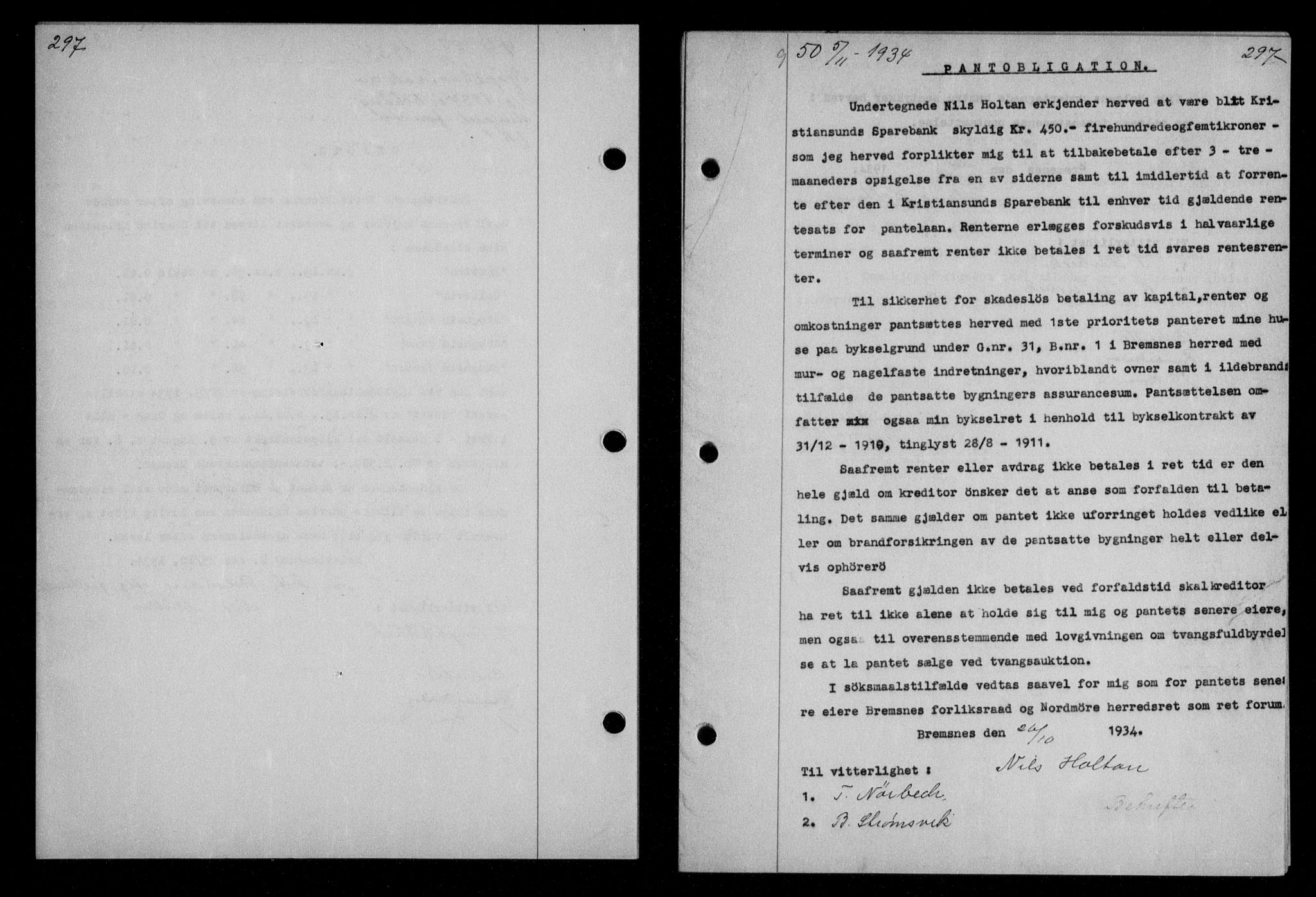 Nordmøre sorenskriveri, AV/SAT-A-4132/1/2/2Ca/L0082: Mortgage book no. 72, 1934-1934, Deed date: 05.11.1934