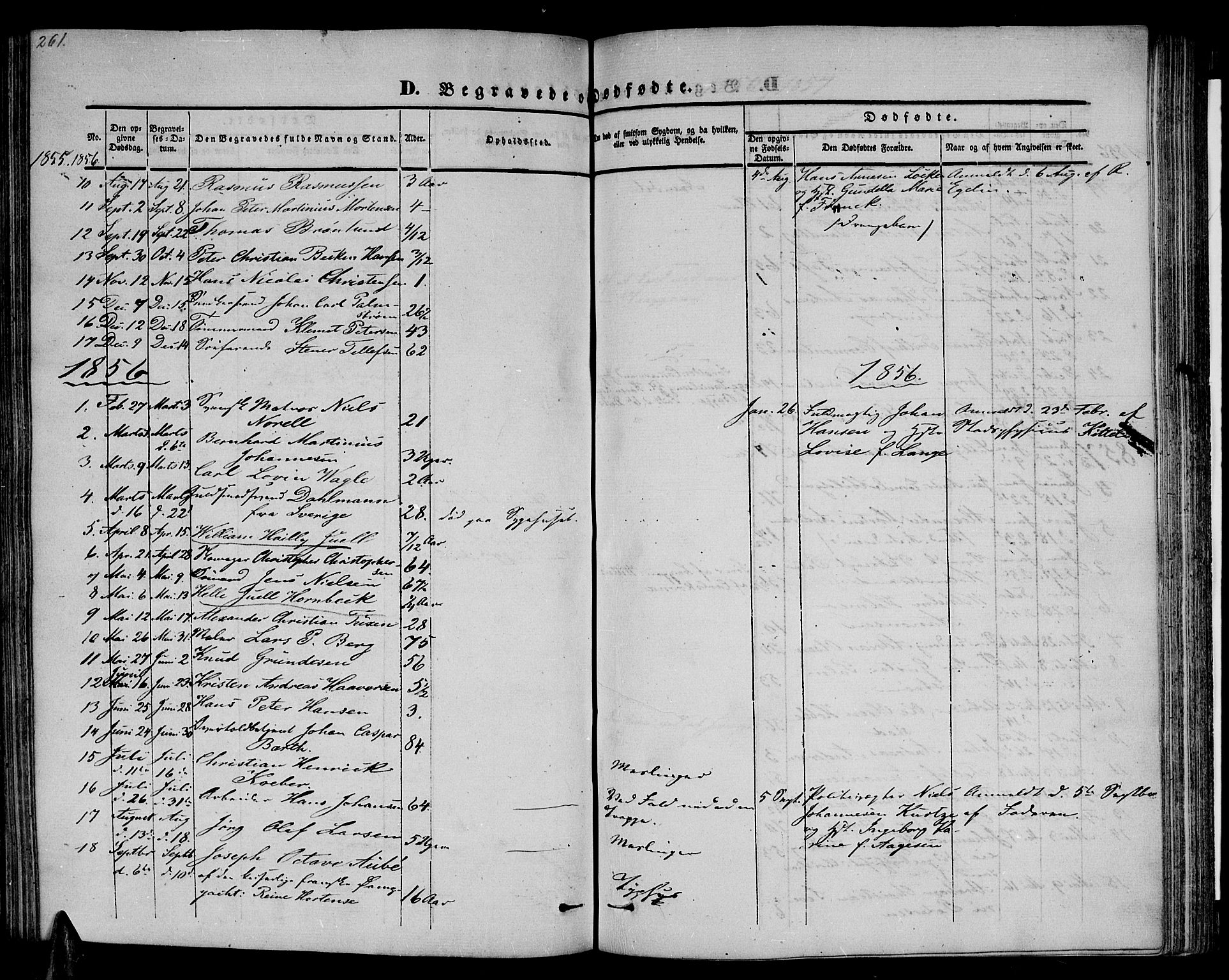 Arendal sokneprestkontor, Trefoldighet, SAK/1111-0040/F/Fb/L0002: Parish register (copy) no. B 2, 1838-1860, p. 261