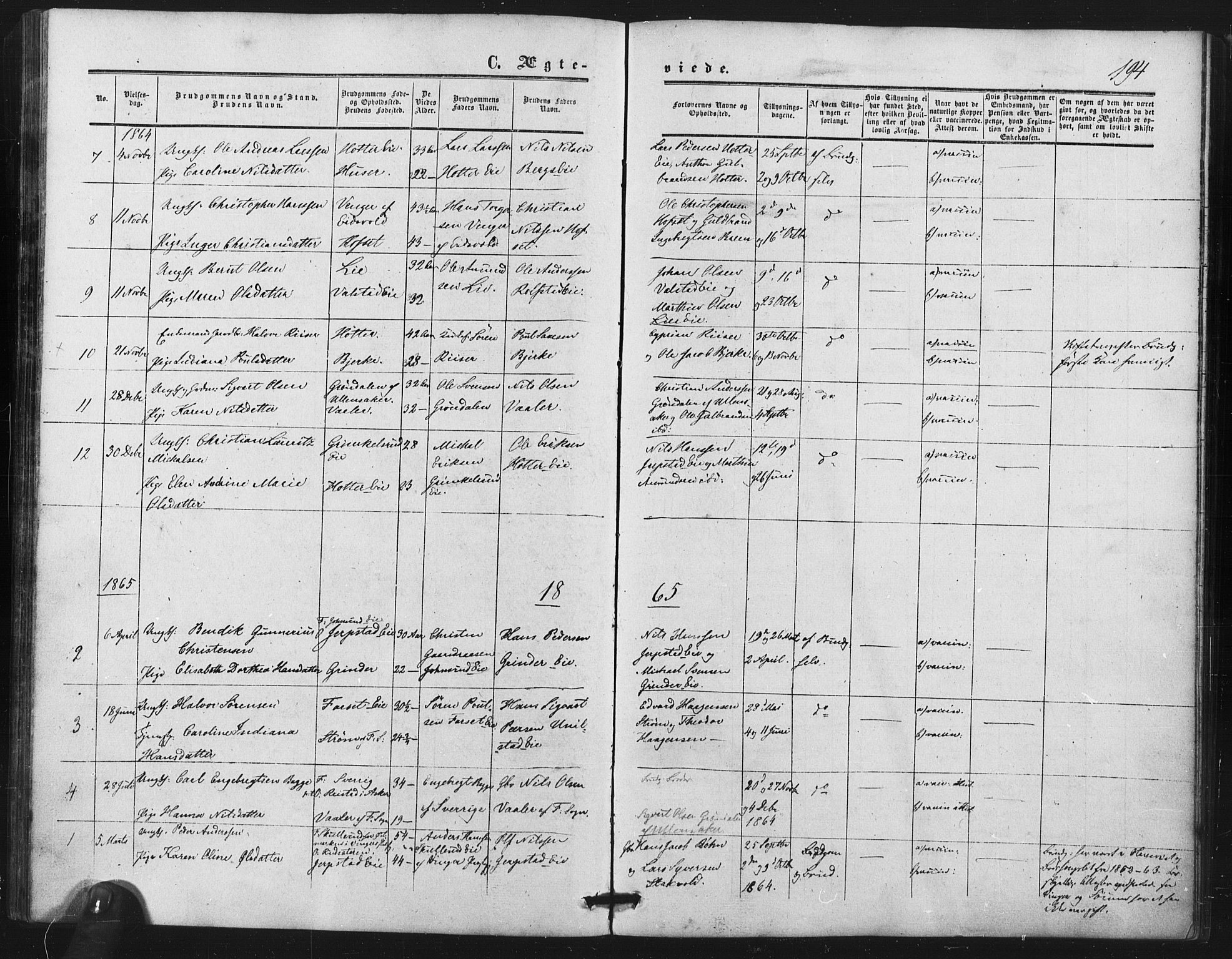 Nes prestekontor Kirkebøker, SAO/A-10410/F/Fb/L0001: Parish register (official) no. II 1, 1859-1882, p. 194