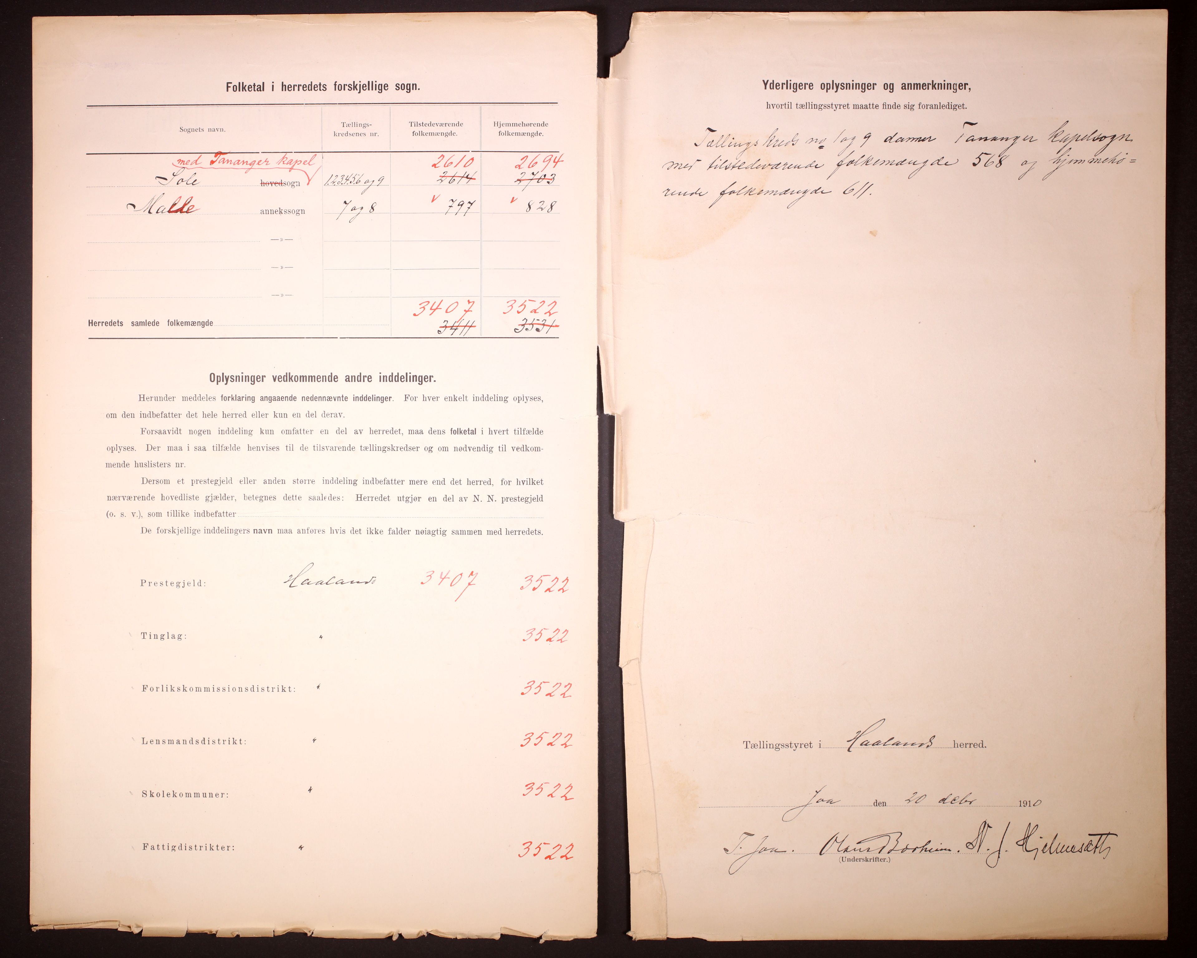 RA, 1910 census for Håland, 1910, p. 3