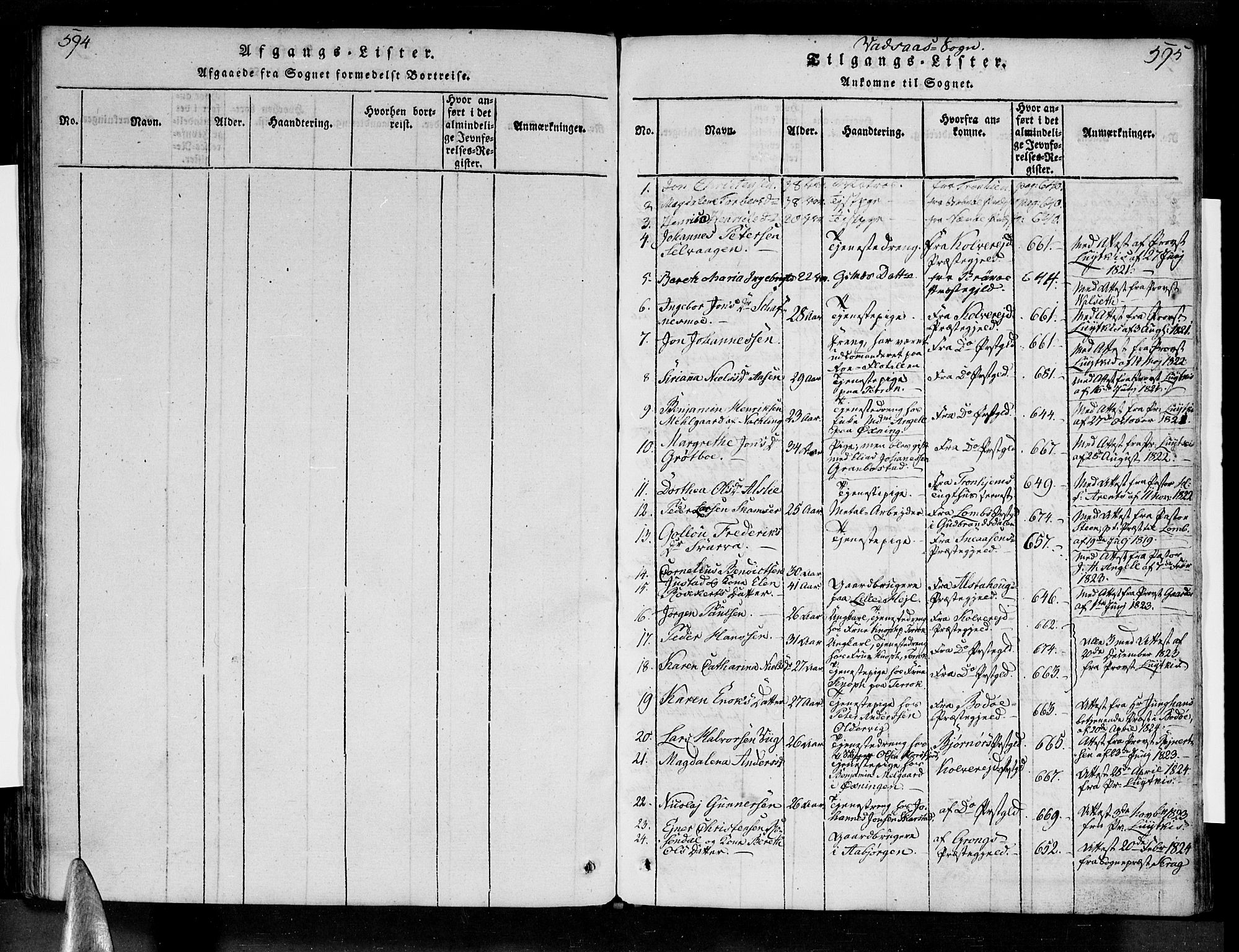 Ministerialprotokoller, klokkerbøker og fødselsregistre - Nordland, SAT/A-1459/810/L0142: Parish register (official) no. 810A06 /1, 1819-1841, p. 594-595